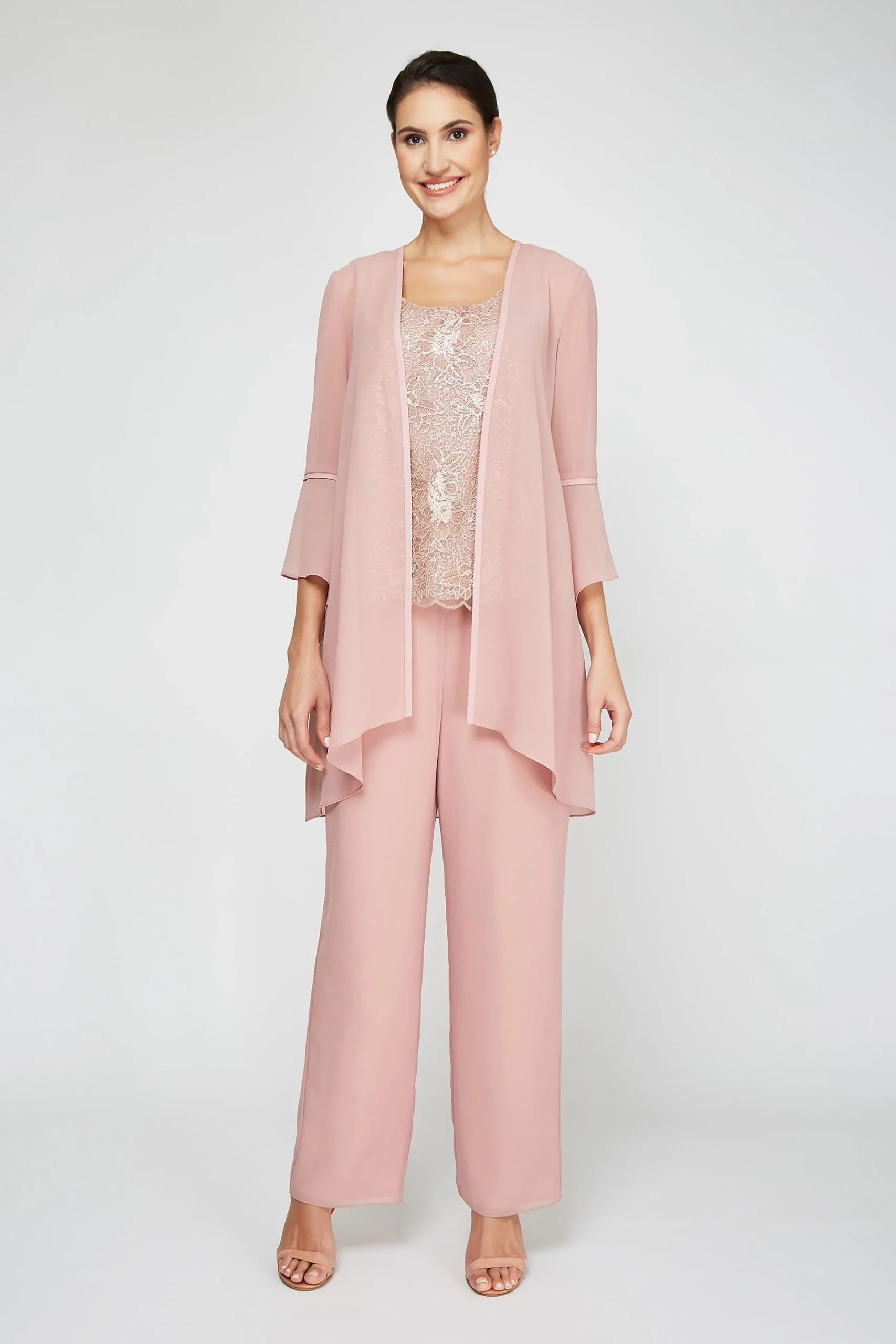 Three-Piece Lace and Georgette Jacket and Pant Set