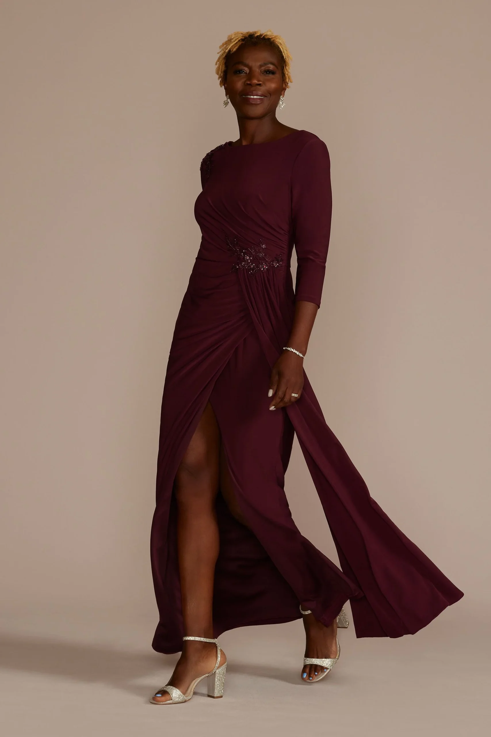 Three-Quarter Sleeve Embroidered Jersey Sheath