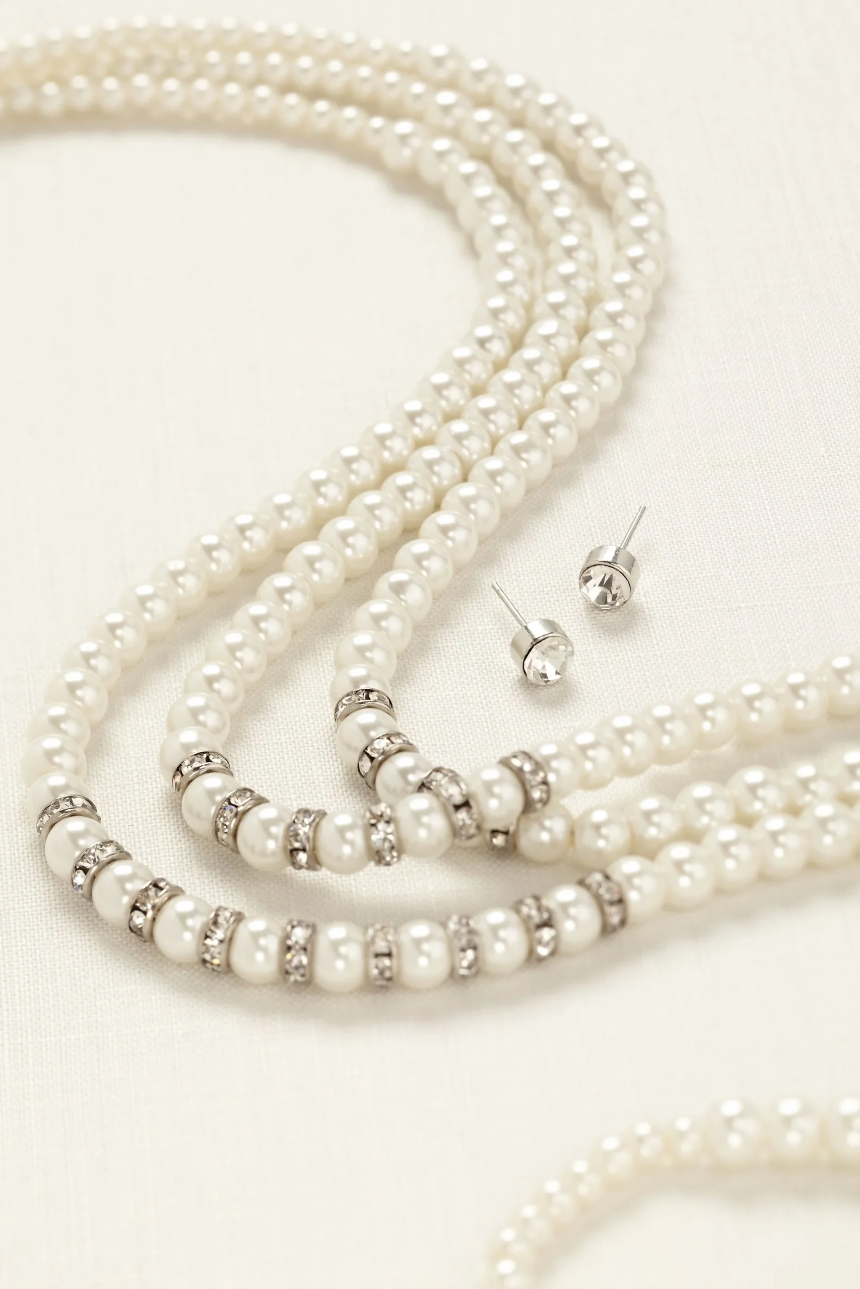 Three Row Pearl and Pave Rhinestone Set
