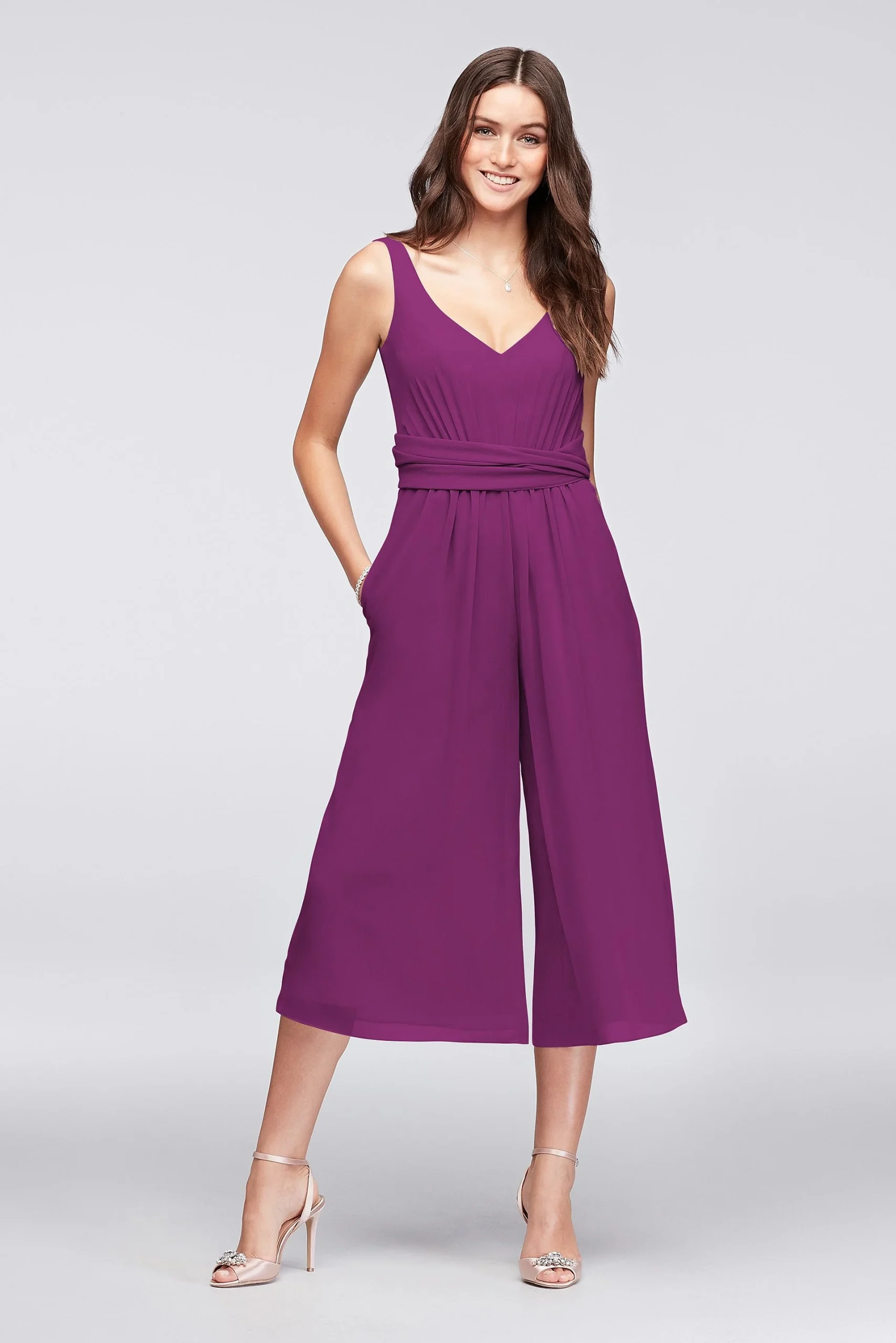 Tie-Back Crinkle Chiffon Bridesmaid Jumpsuit