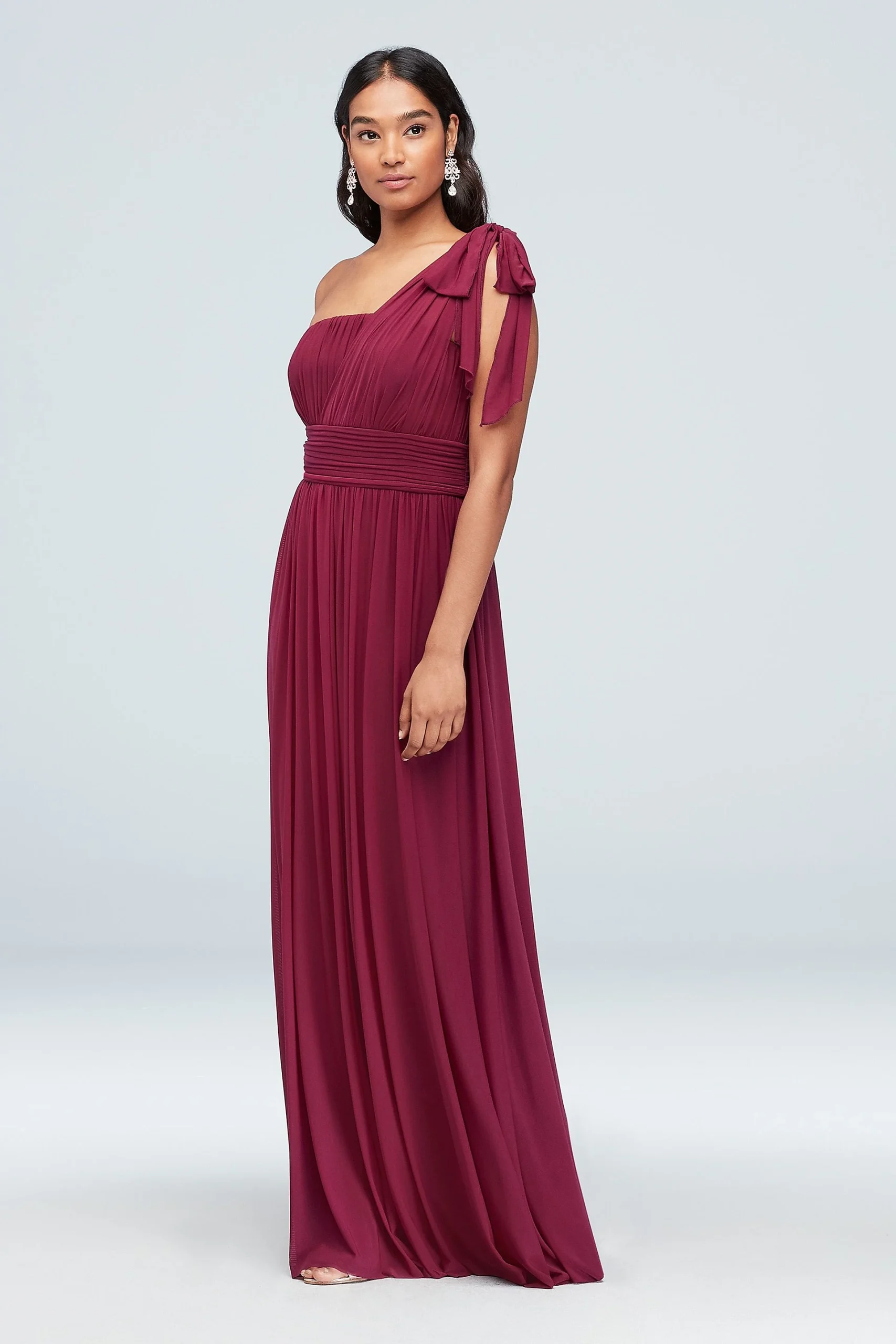 Tie-Shoulder Mesh Sheath Gown