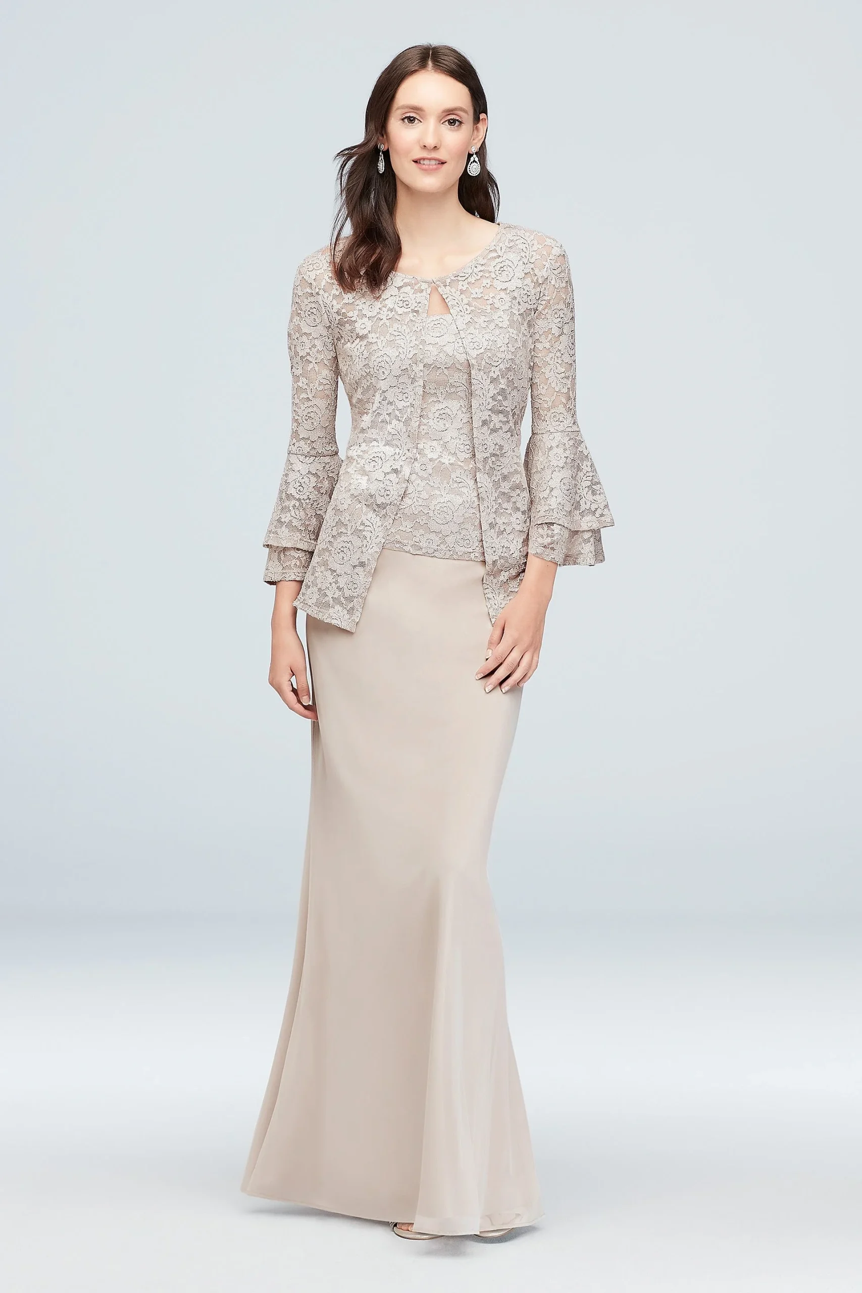 Tiered Bell Sleeve Glitter Lace Jacket Dress