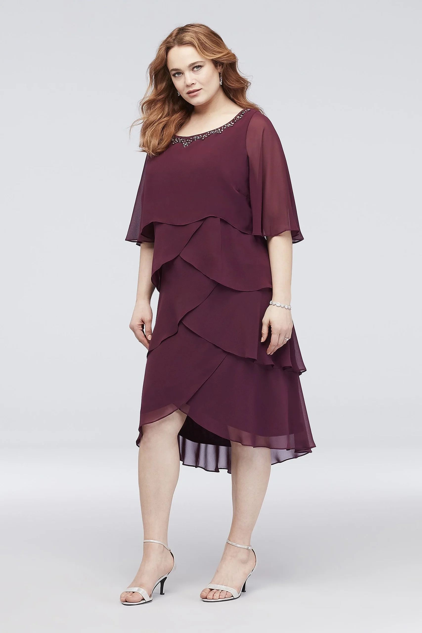 Tiered Chiffon Capelet Dress