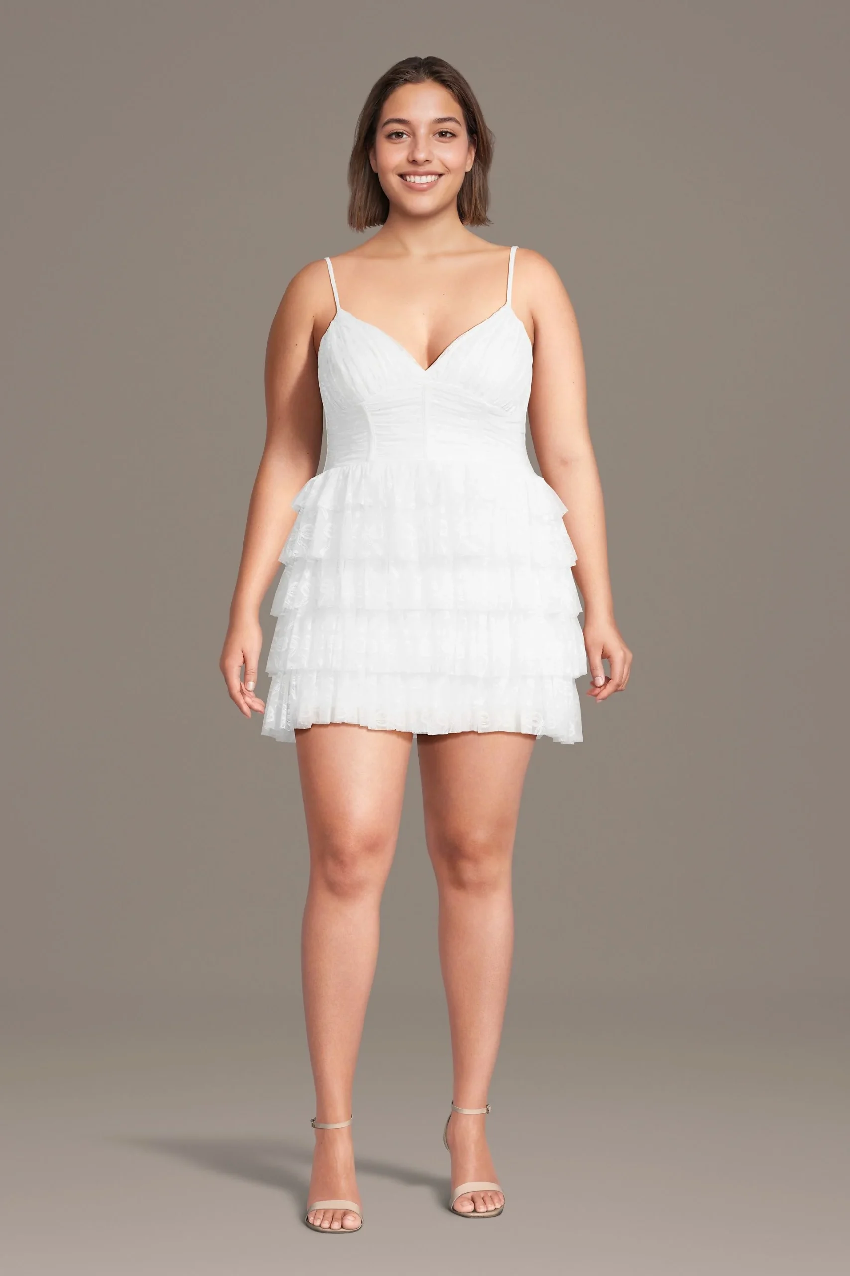 Tiered Mesh Mini Dress with Spaghetti Straps