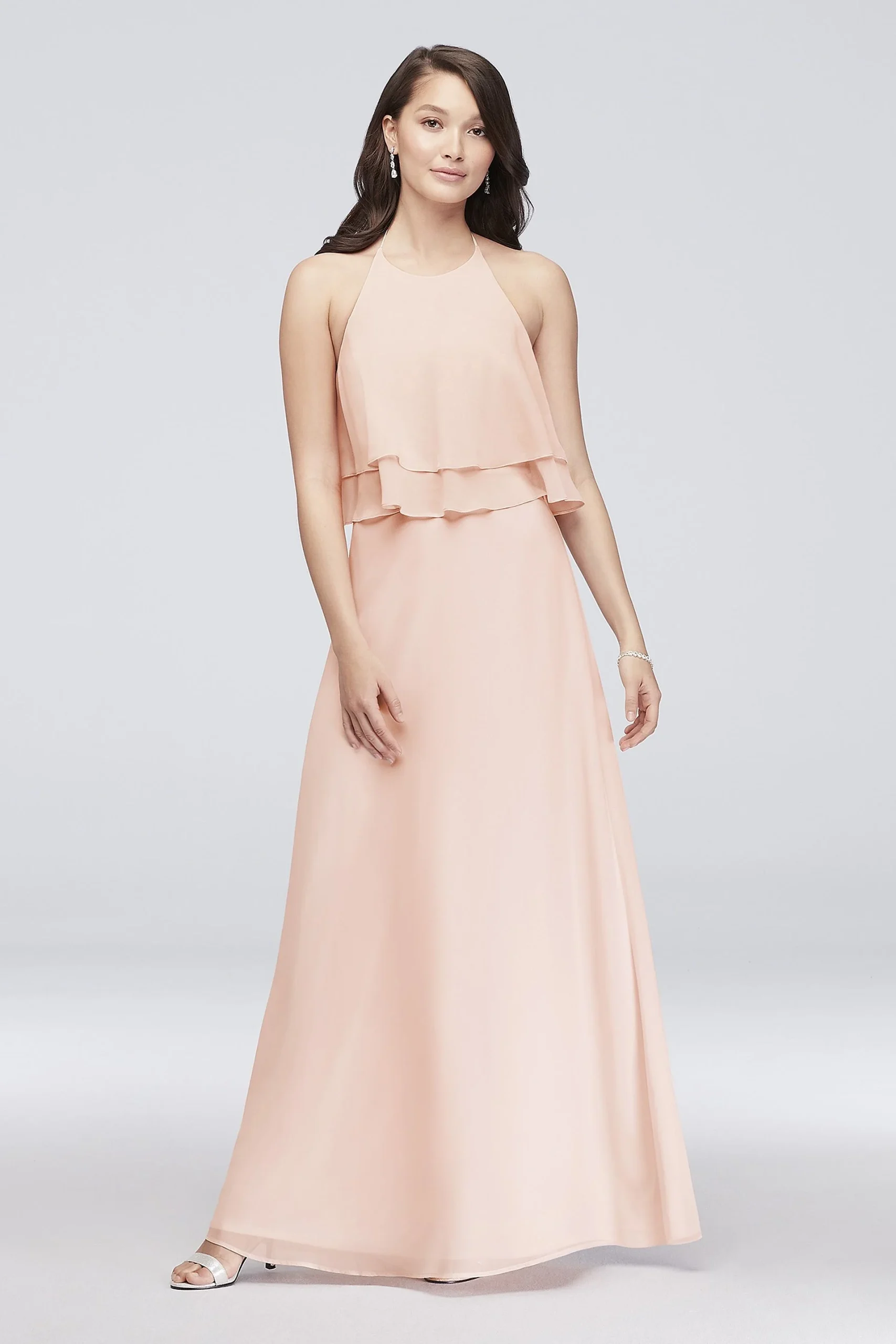Tiered Ruffle Chiffon High-Neck Bridesmaid Dress