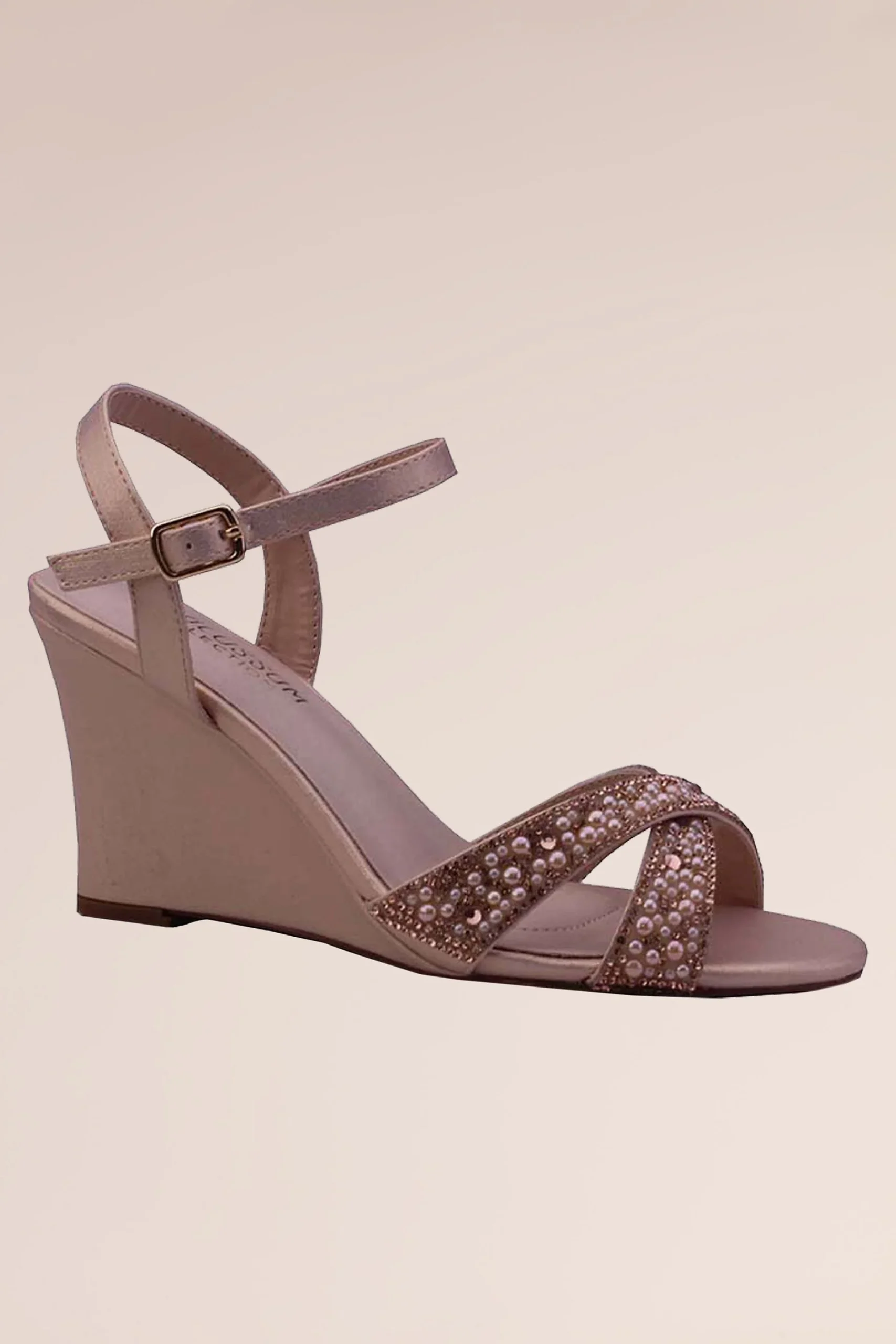 Tonal Crystal Crisscross Wedge Sandals