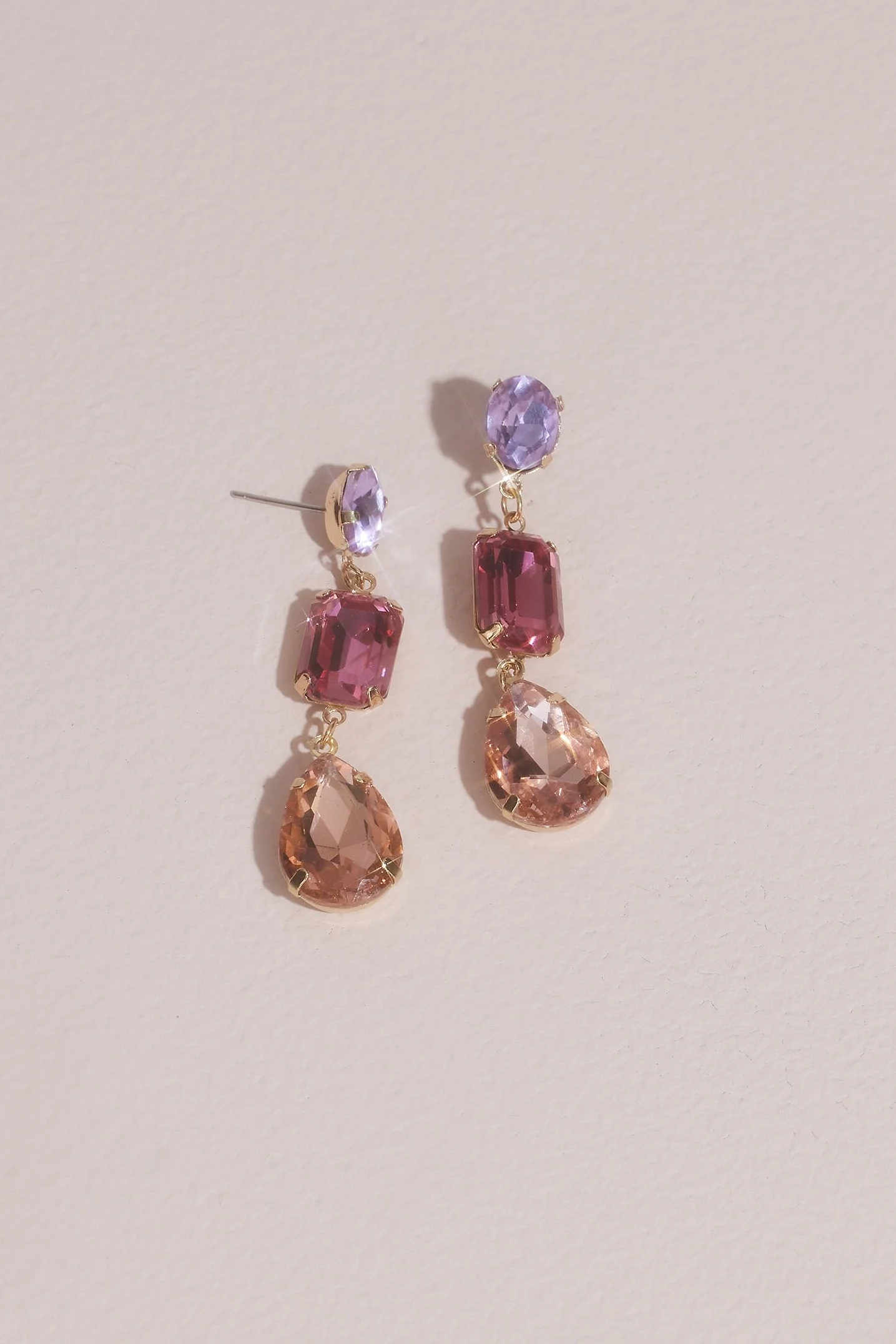 Tricolor Gem Drop Earrings