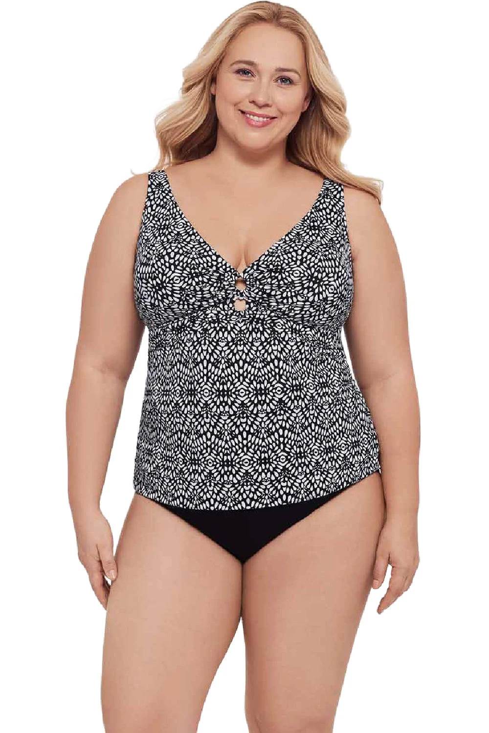 Trimshaper Plus Balinese Block Molly Tankini, Black/White (6550991W)