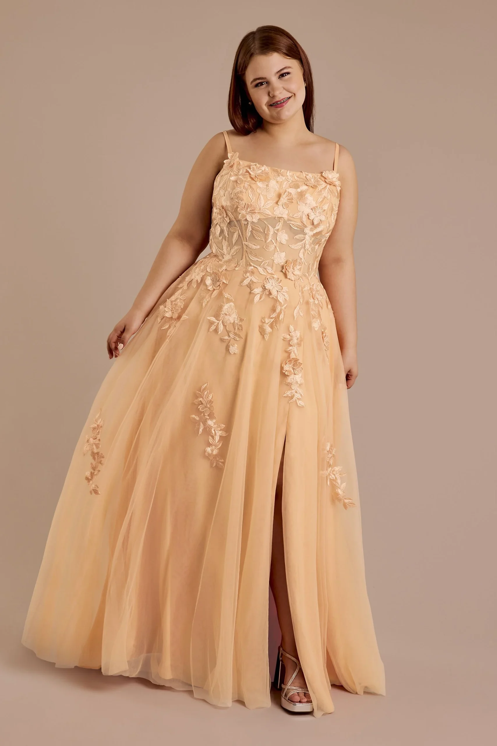Tulle Ball Gown with 3D Flower Illusion Bodi