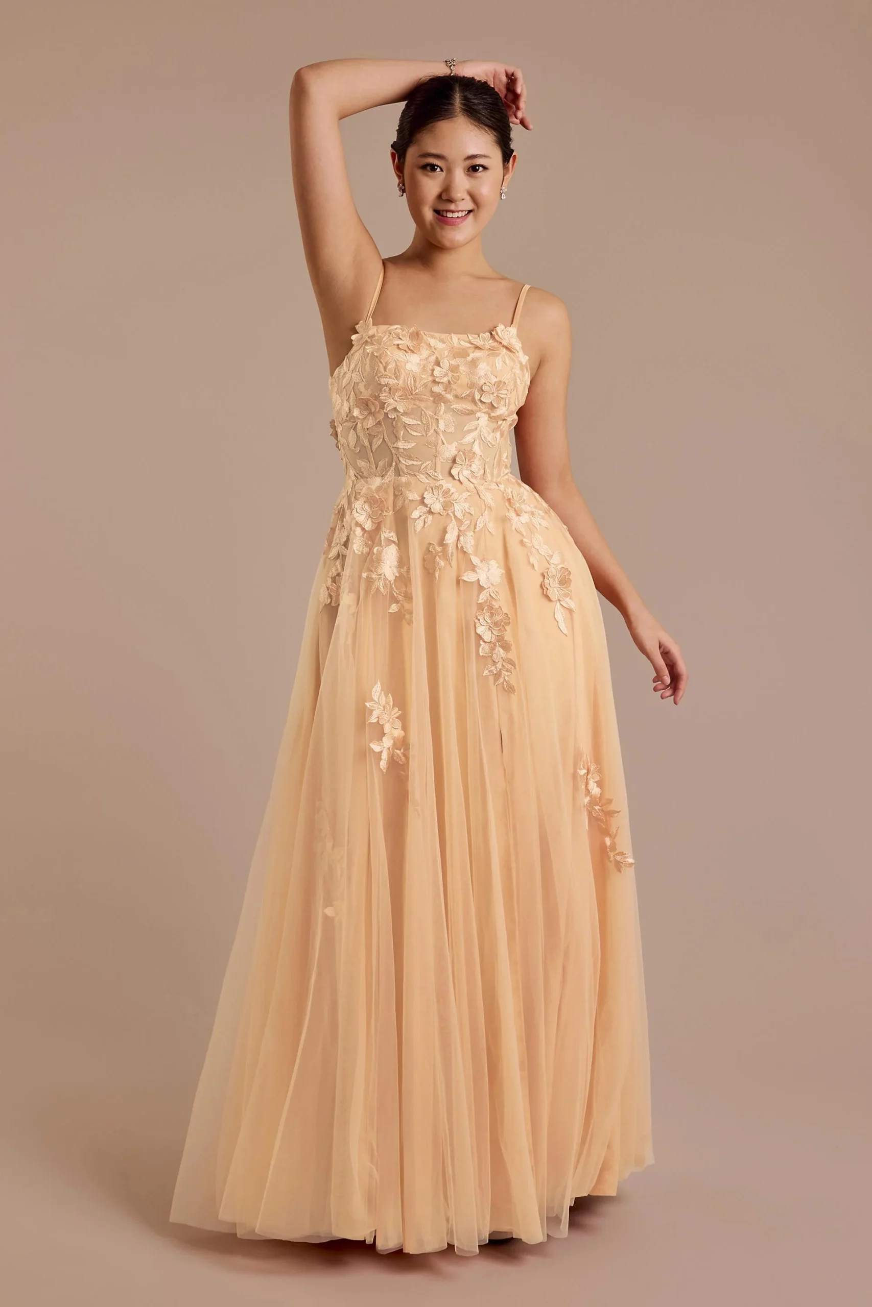 Tulle Ball Gown with 3D Flower Illusion Bodice