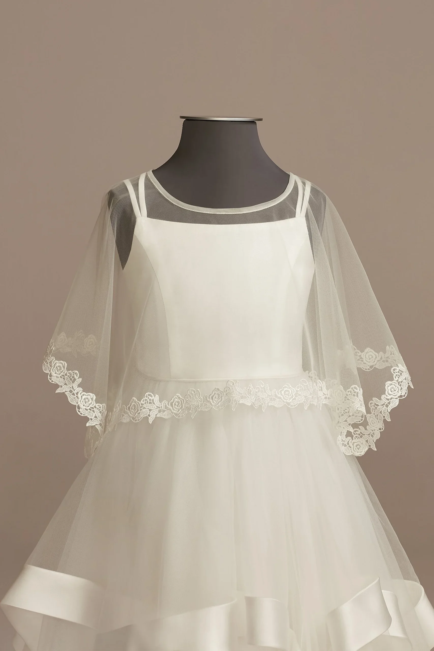 Tulle Flower Girl Capelet with Lace Trim