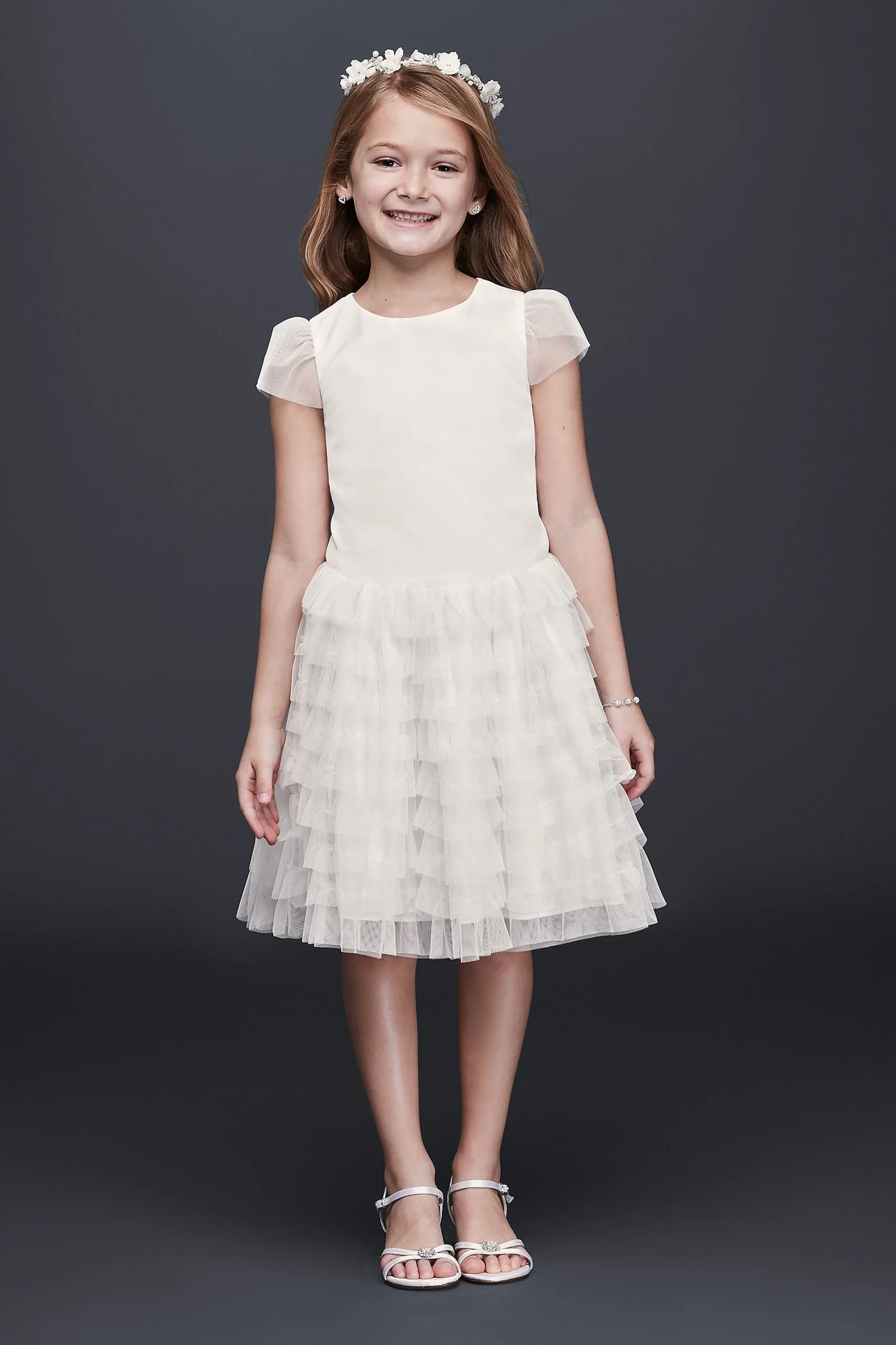Tulle Flower Girl Dress with Tiered Ruffle Skirt