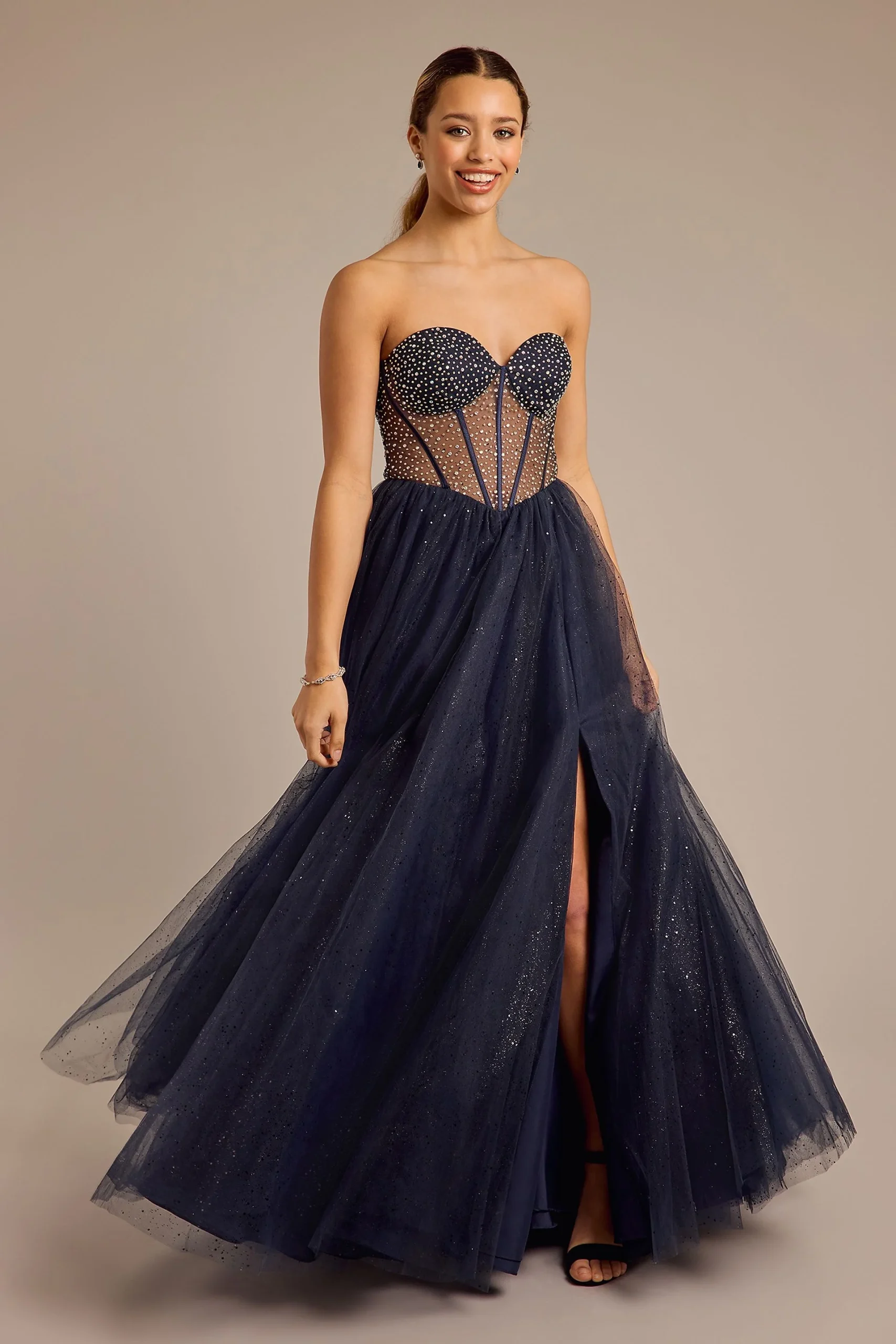 Tulle Illusion Bodice Corset Ball Gown
