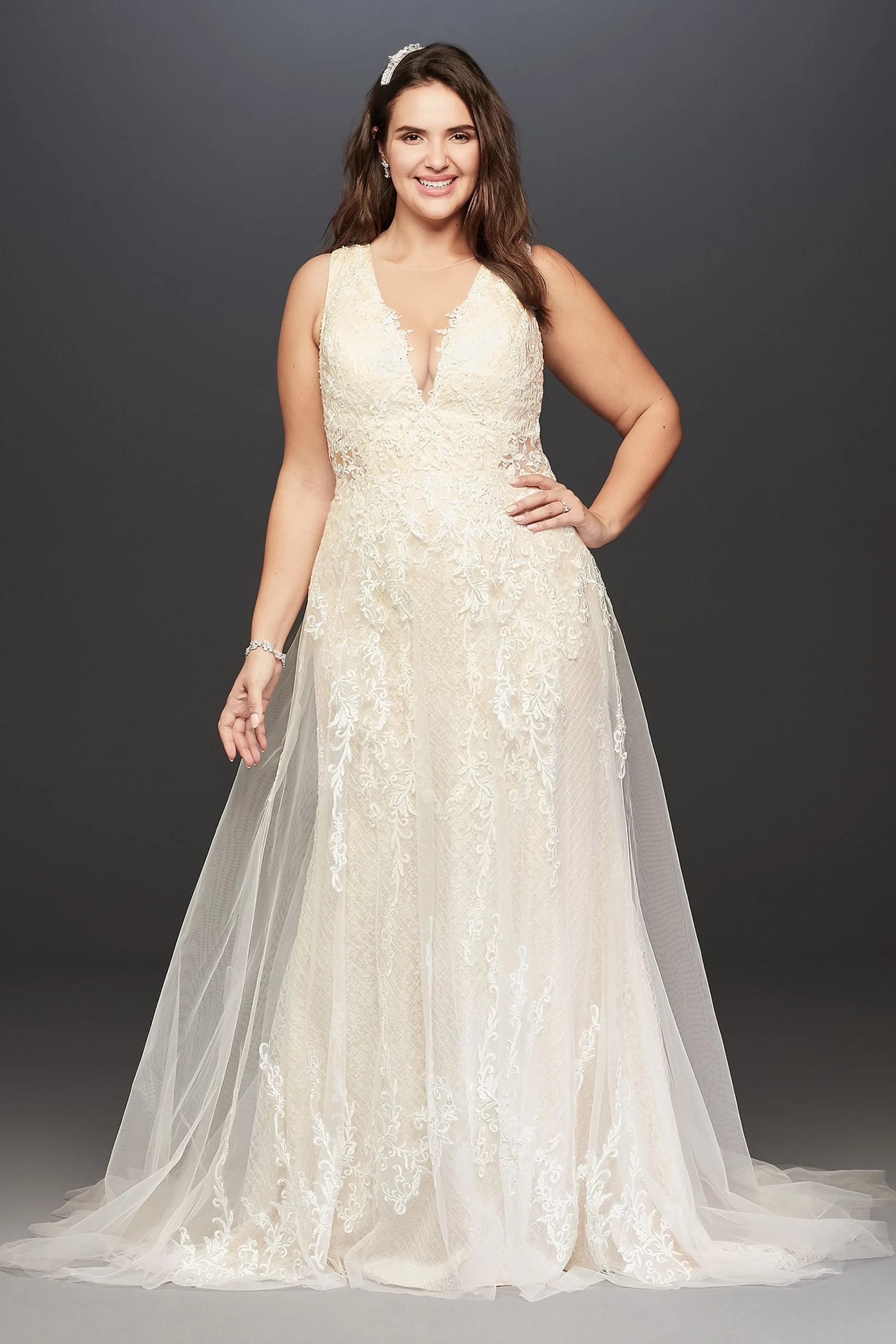 Tulle A-Line Wedding Dress with Plunging V-Neck