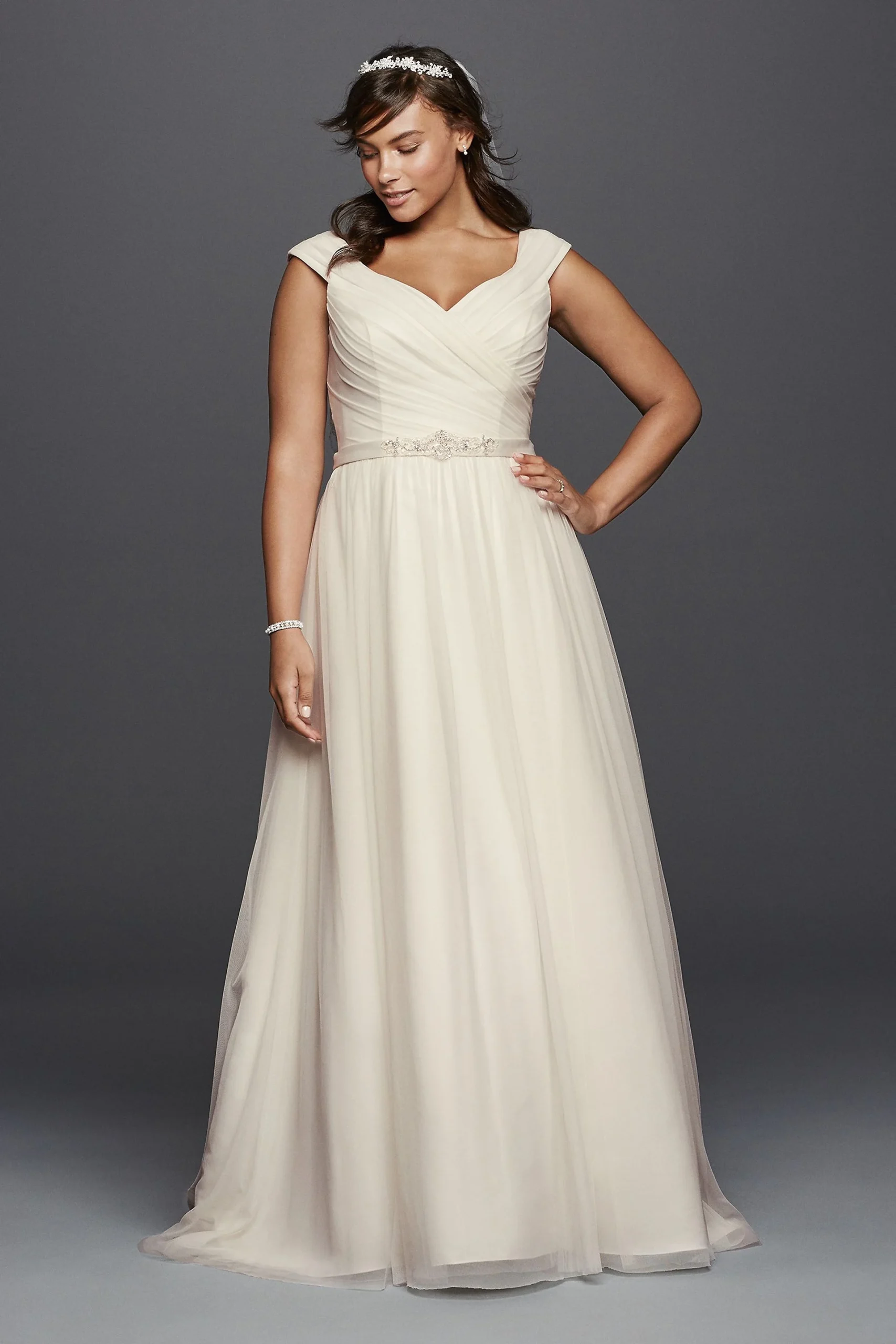 Tulle Plus Size Wedding Dress with Sash
