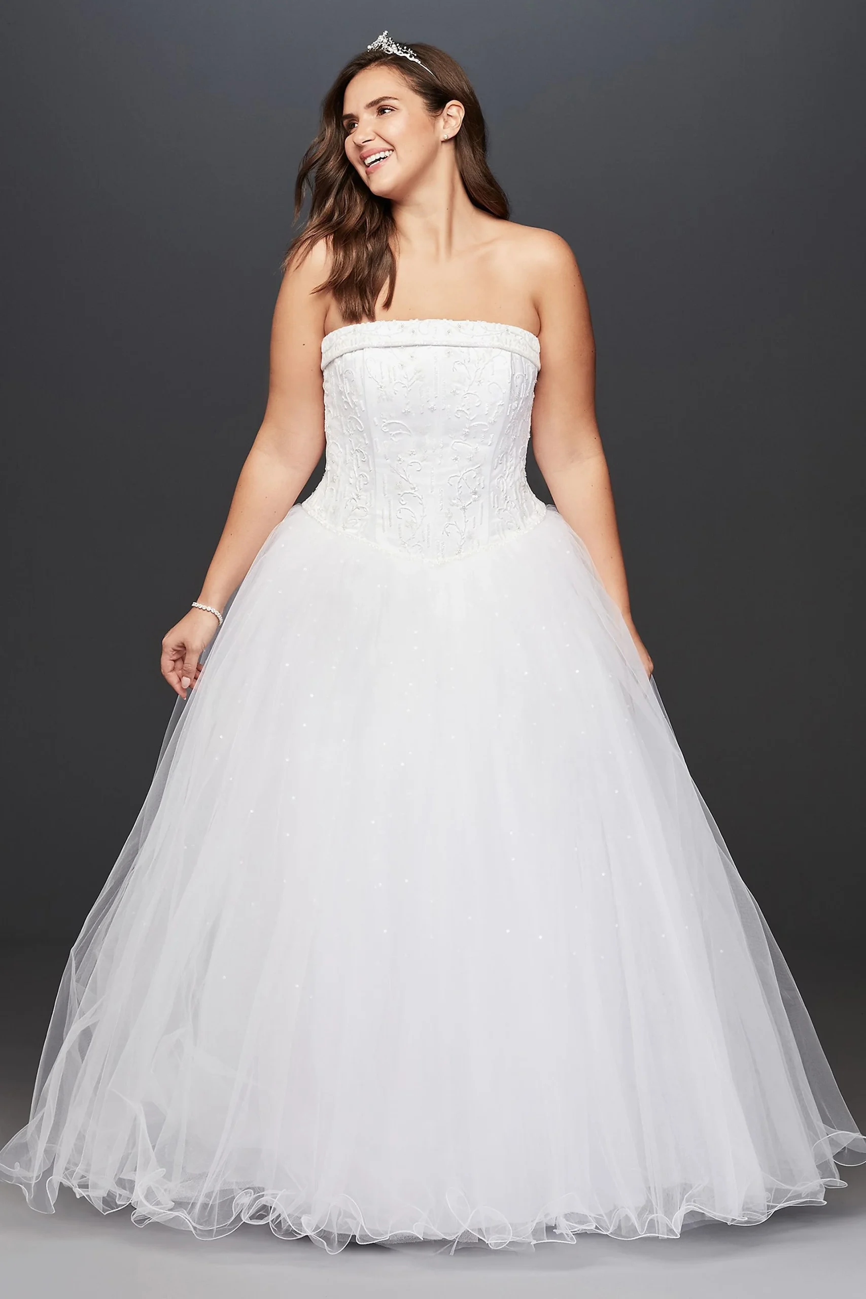 Tulle Plus Wedding Dress with Beaded Satin