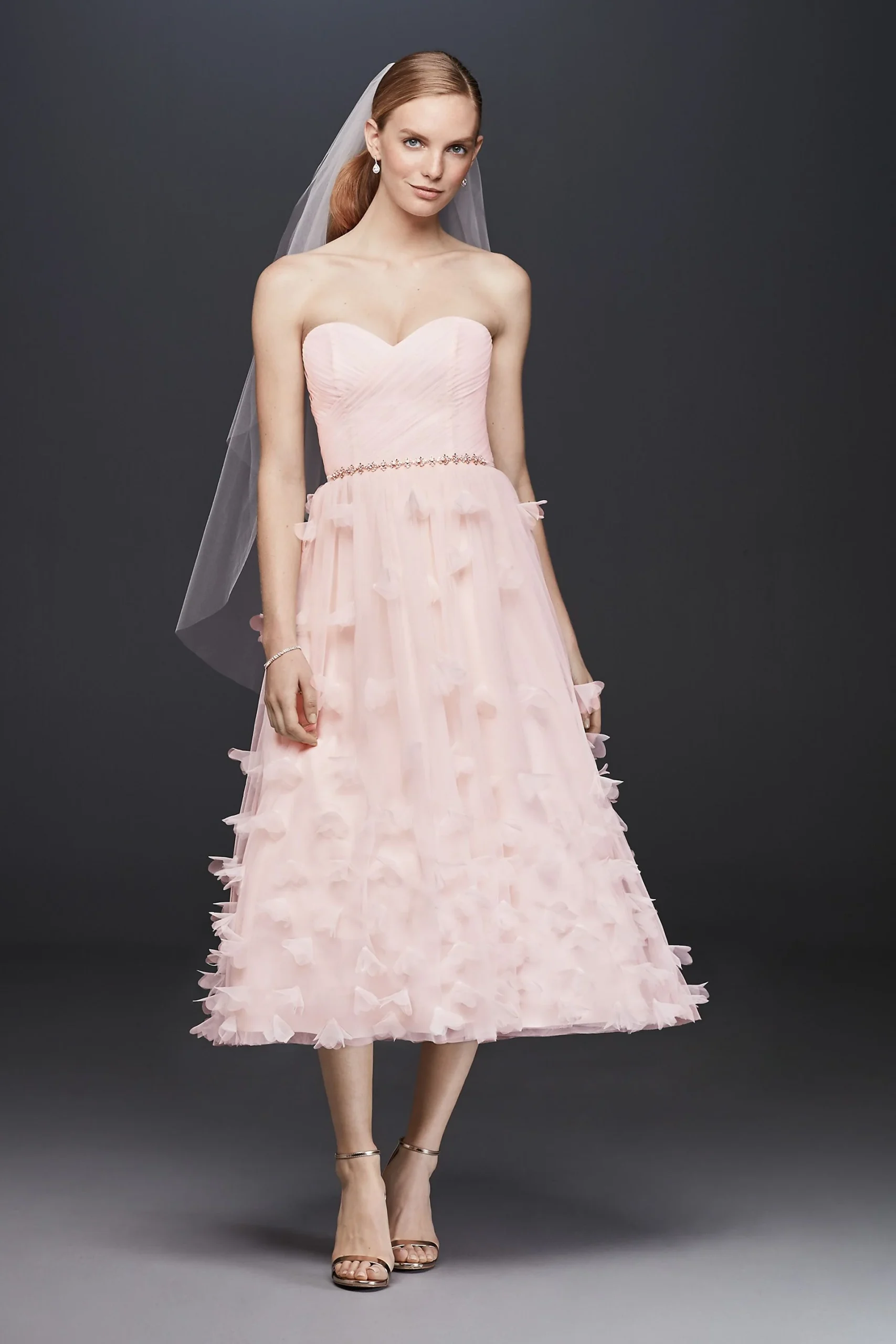 Tulle Tea-Length Wedding Dress with Organza Petals
