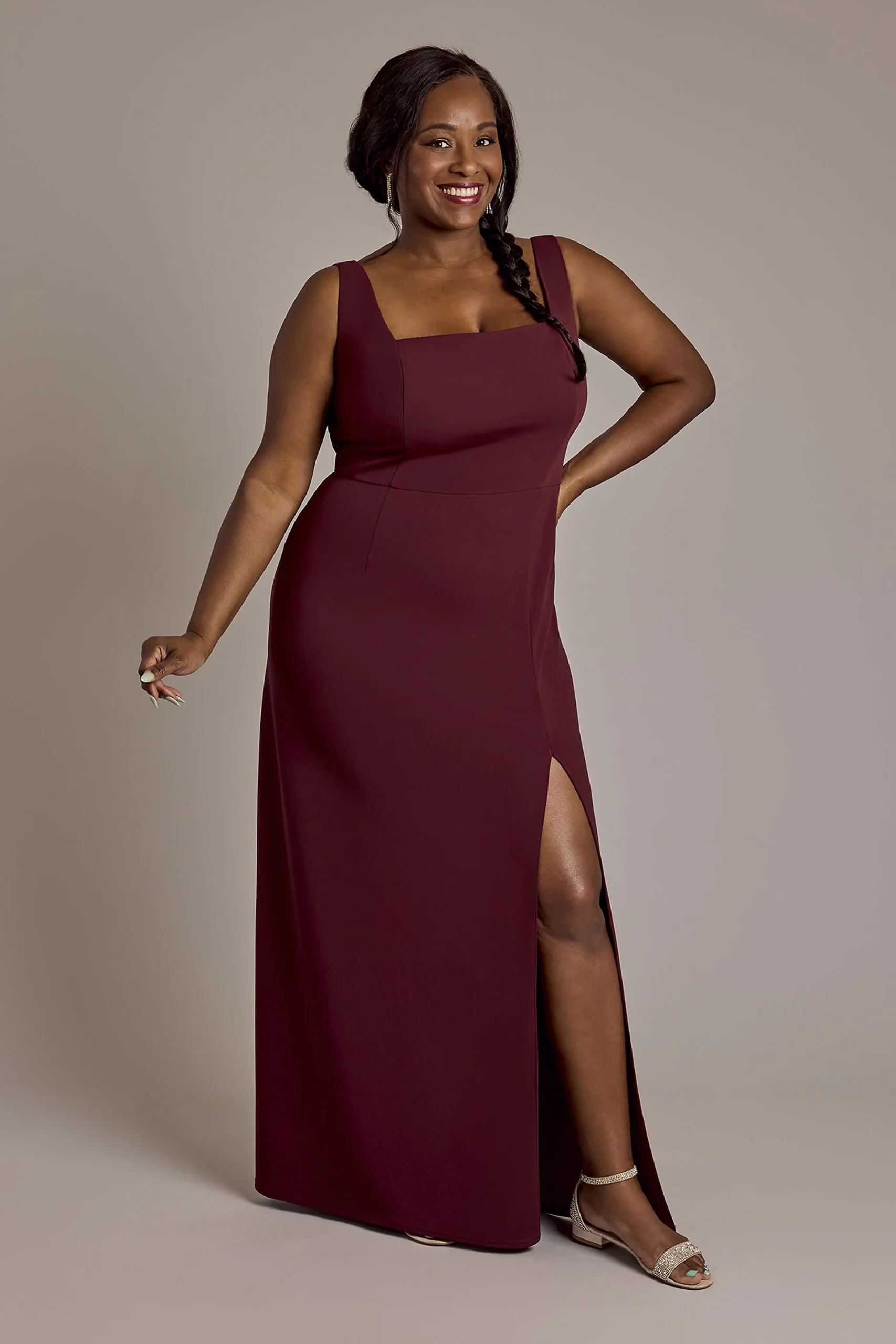 Twist-Back Satin and Crepe A-Line Dress