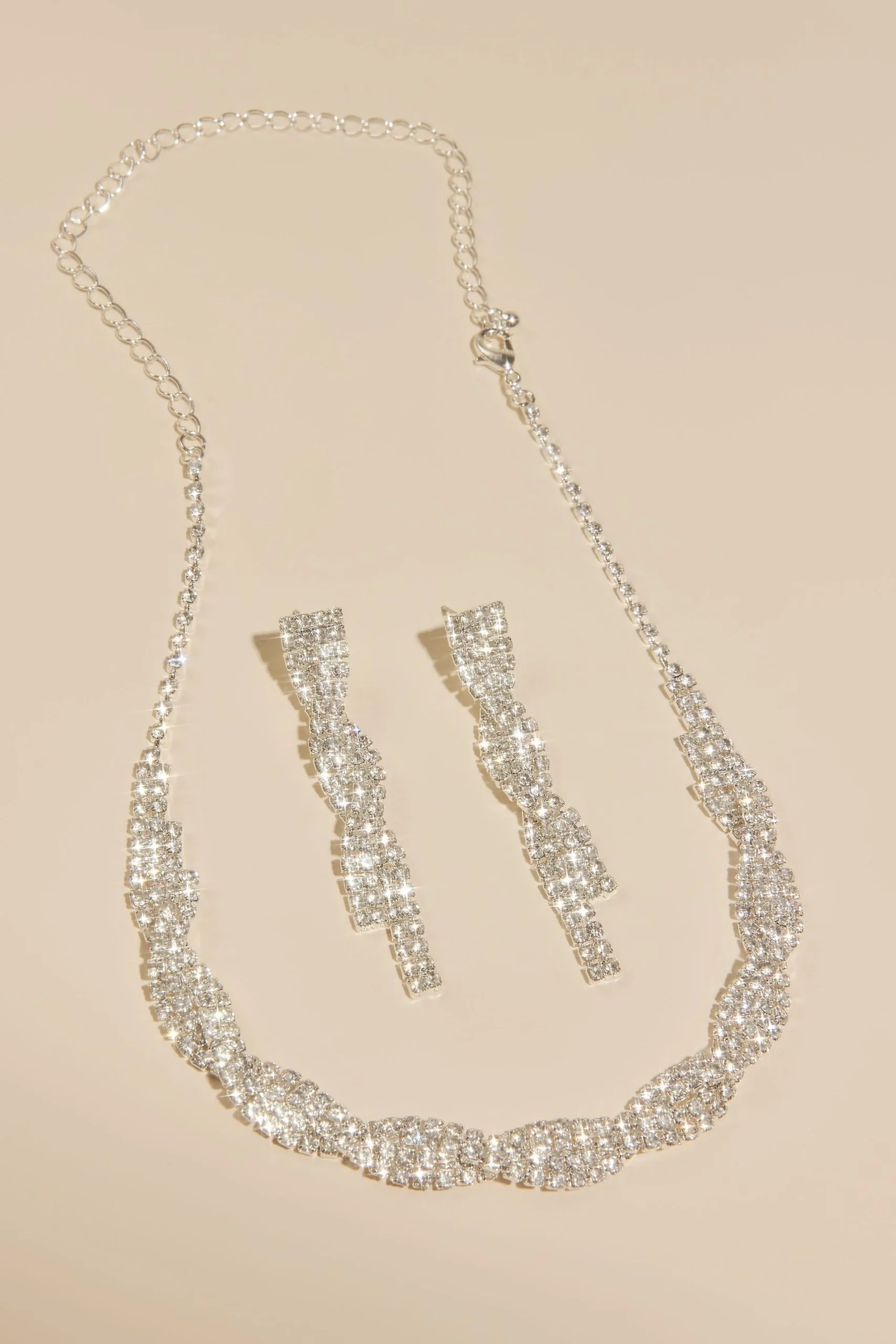 Twist Rhinestone Necklace and Earring Set