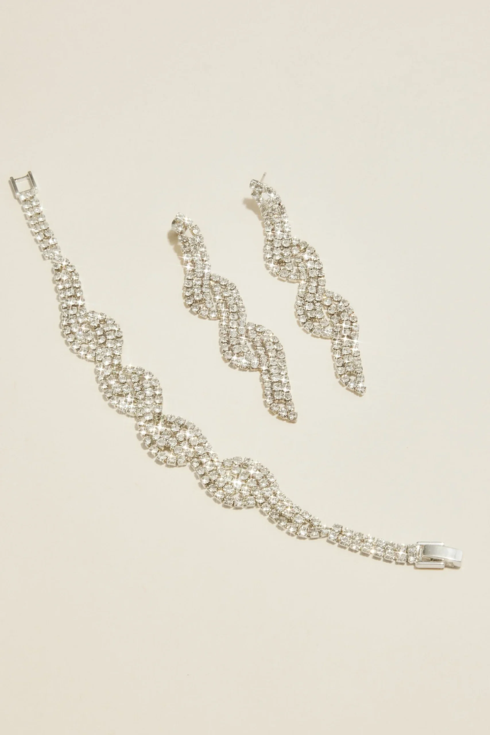 Twisted Rhinestone Earring and Bracelet Set