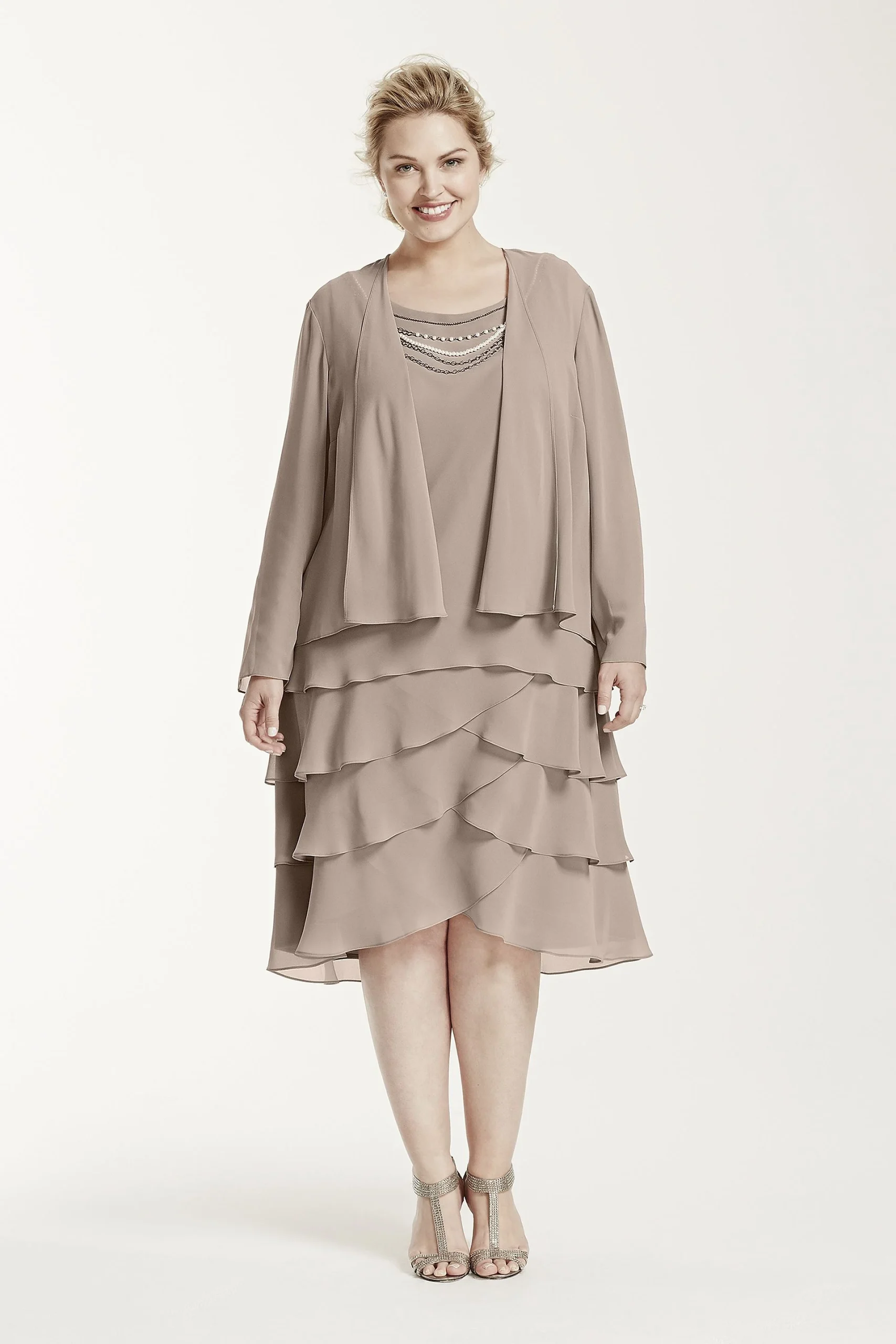 Two Piece Chiffon Jacket Dress with Necklace