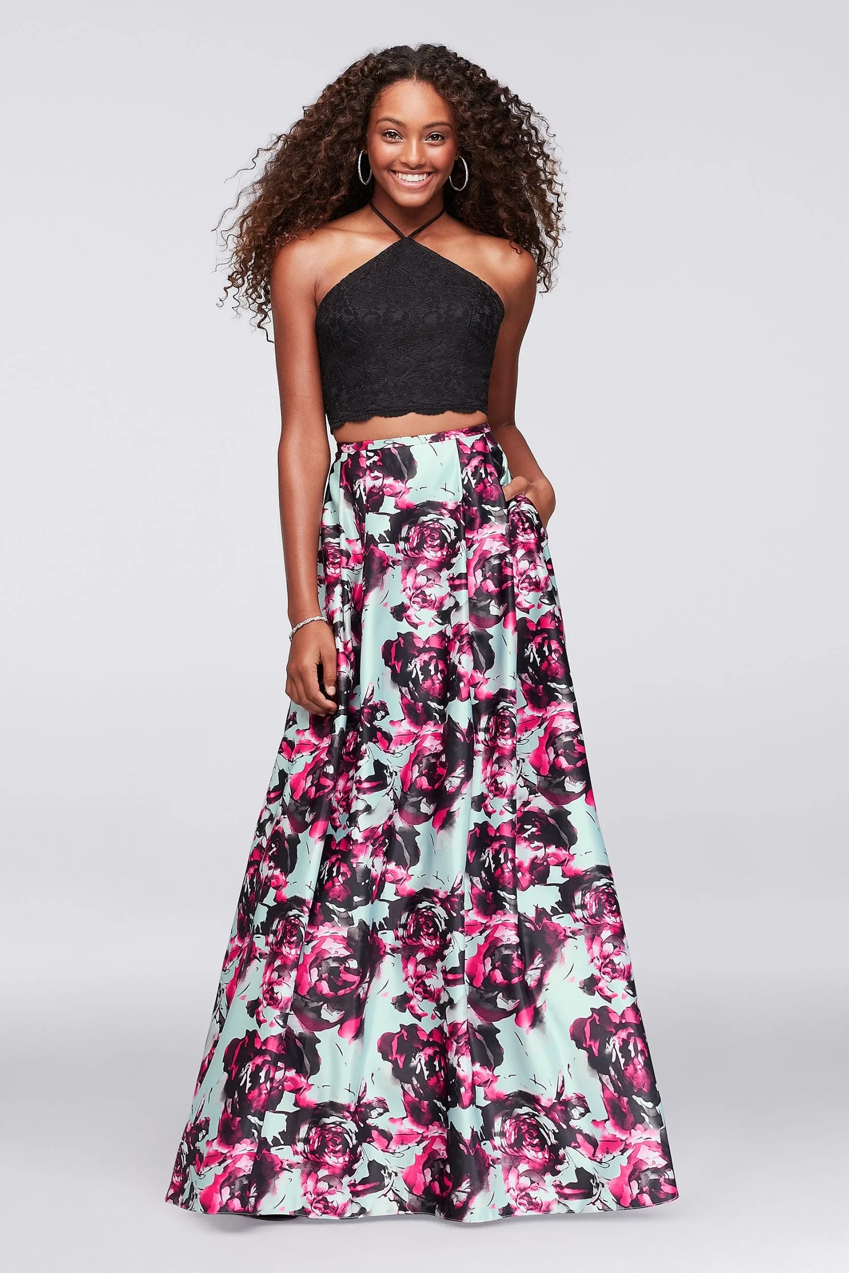 Two-Piece Dress with Printed Satin Skirt