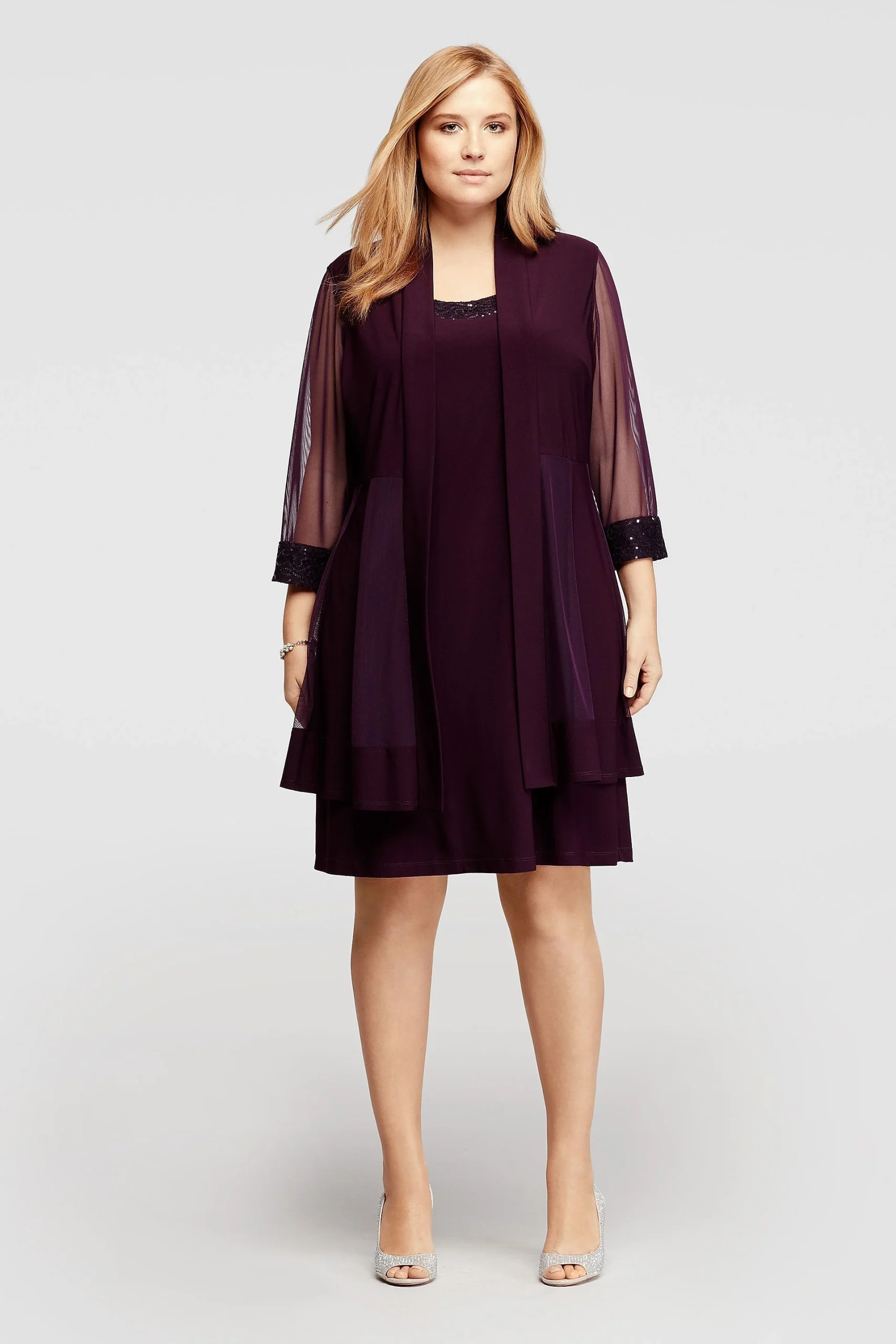 Two Piece Jacket Dress with Beaded Lace Trim