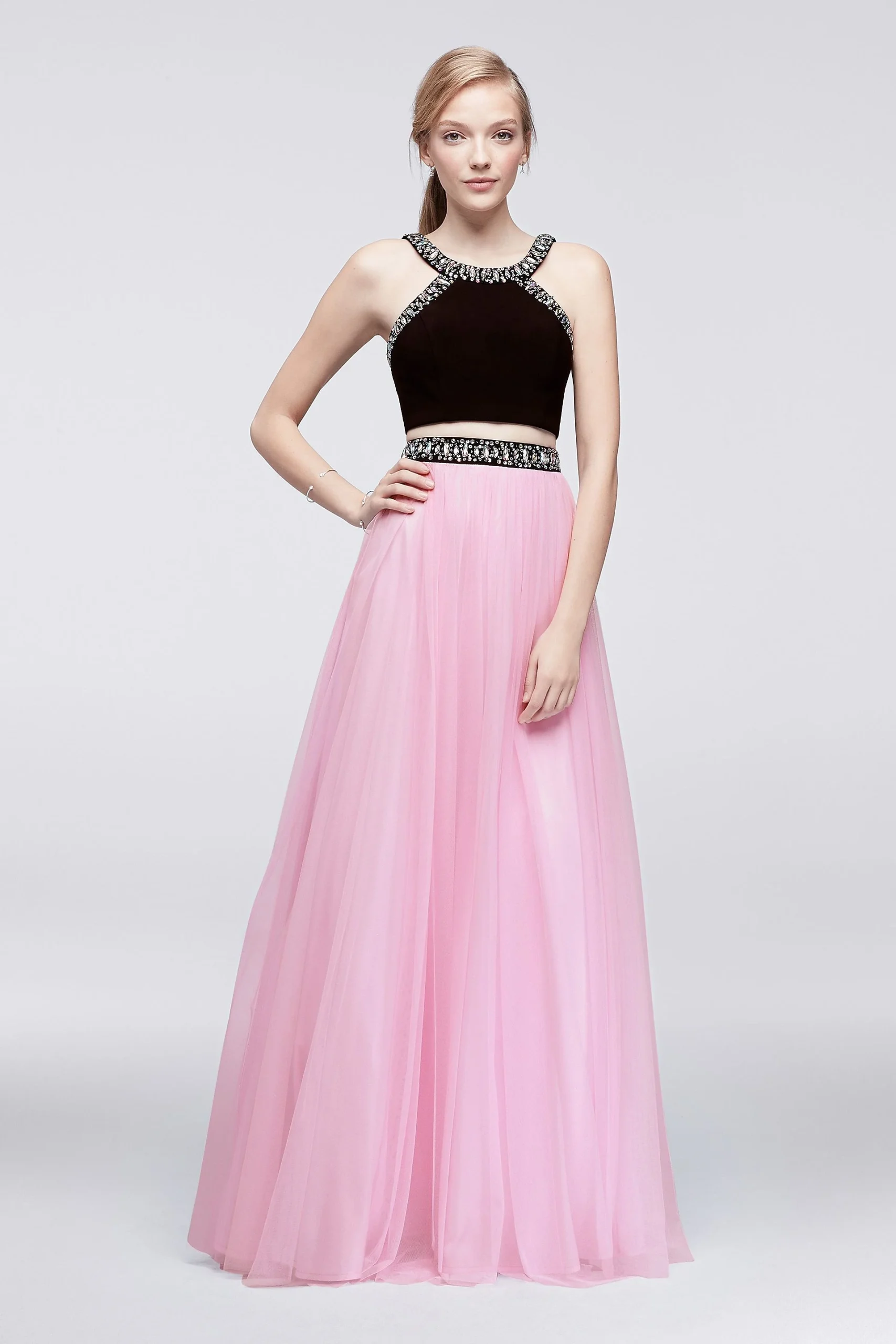 Two-Piece Jersey Halter Dress with Beading