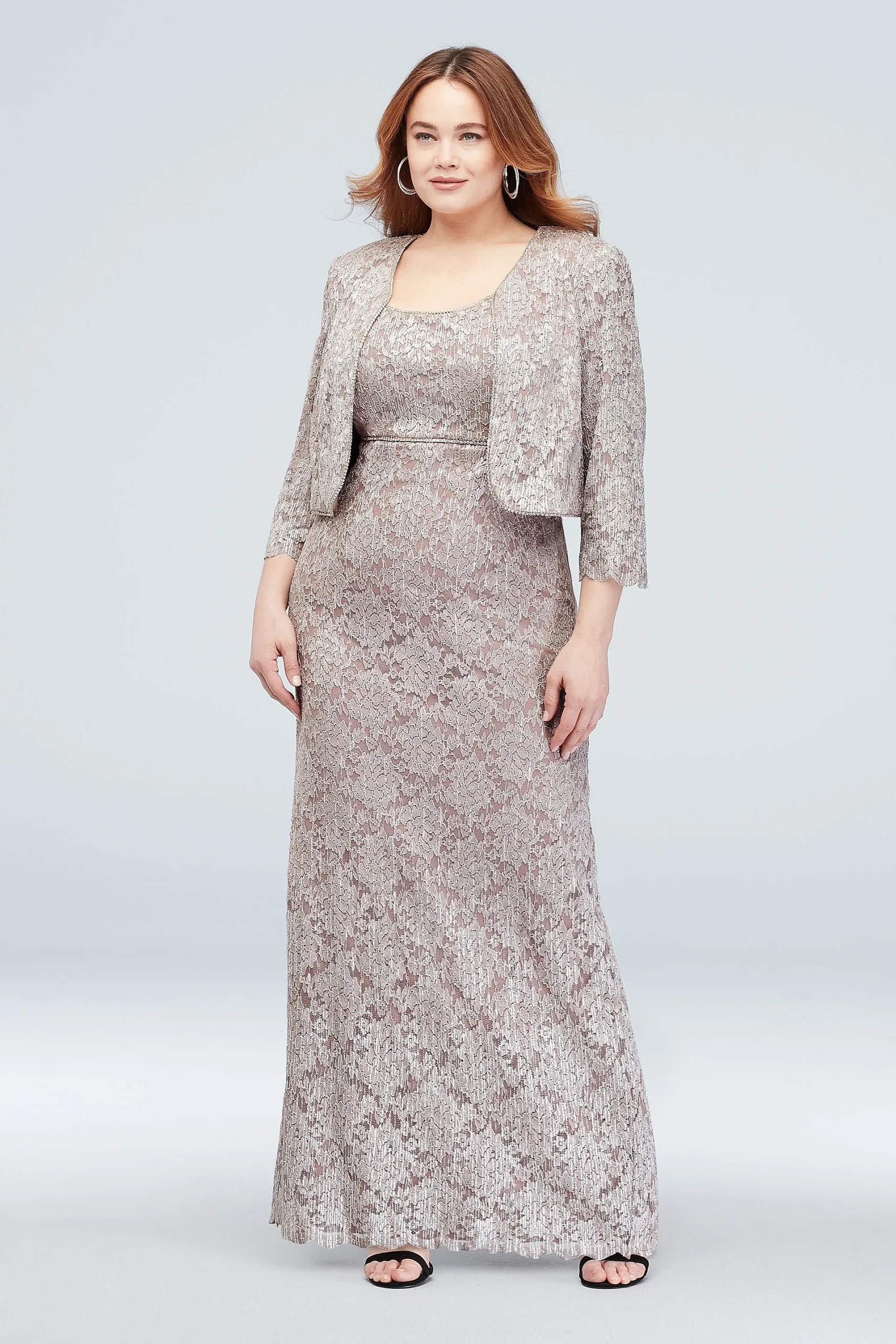 Two-Piece Lace Sheath and Bolero Plus Size Set