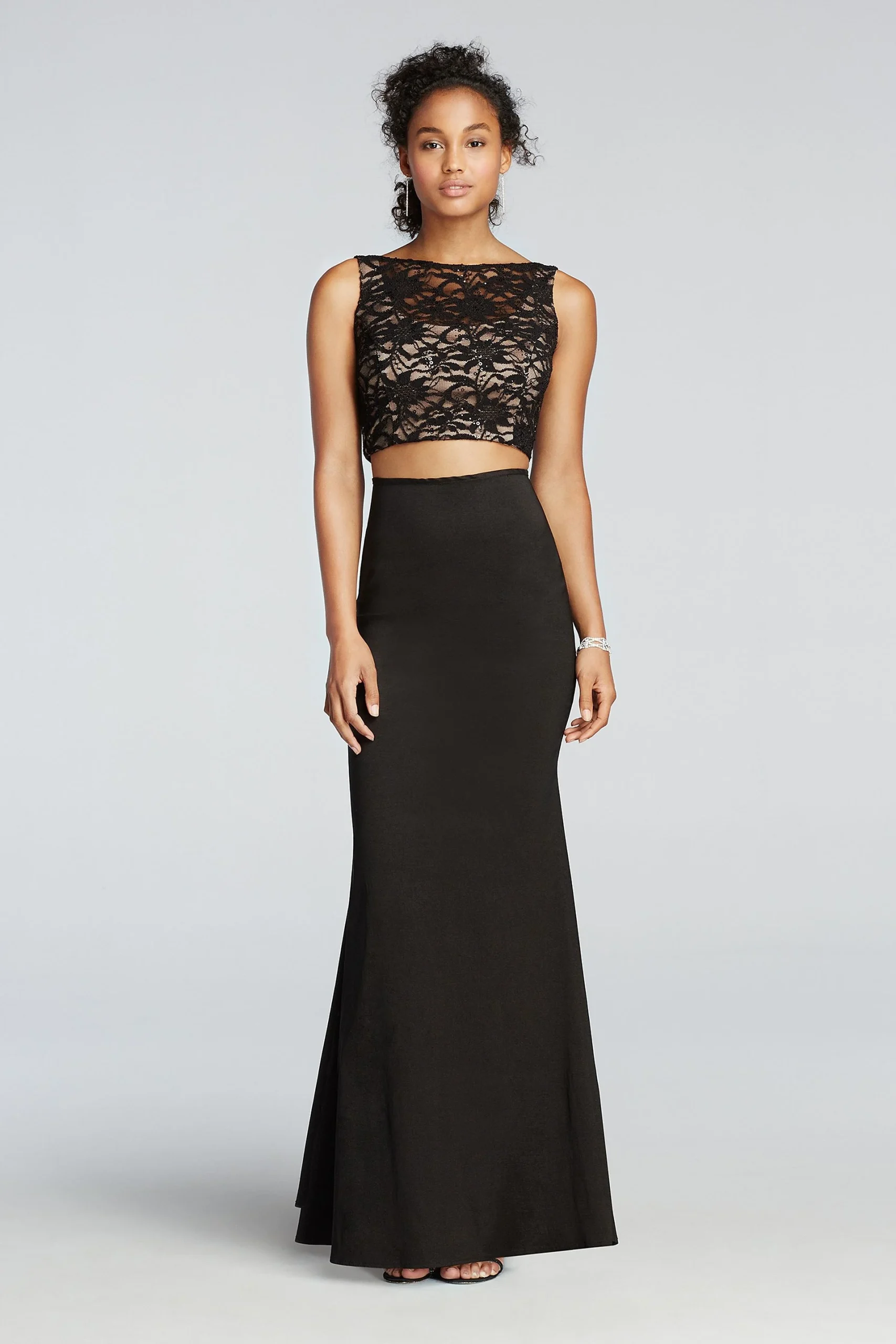 Two Piece Prom Dress with Beaded Back Decoration