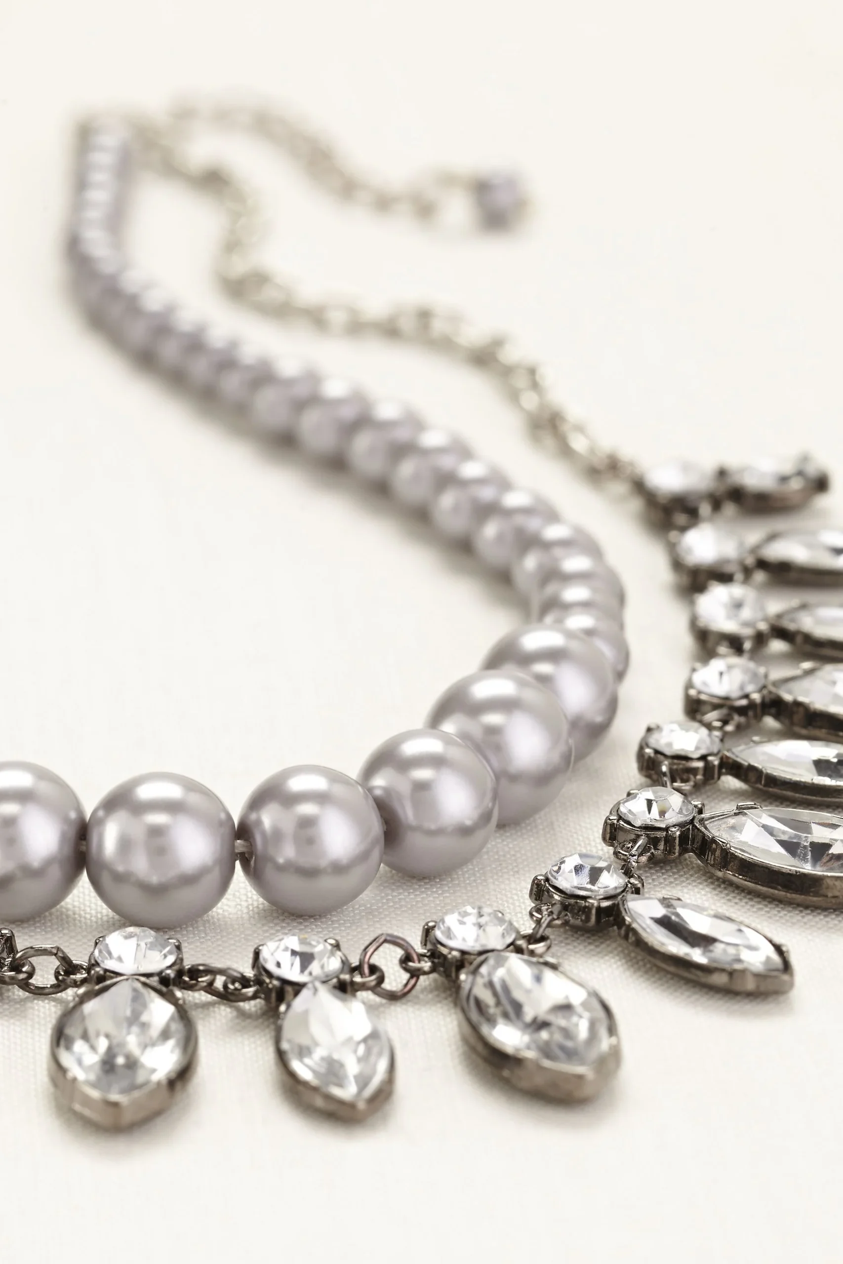 Two Row Pearls and Rhinestone Necklace