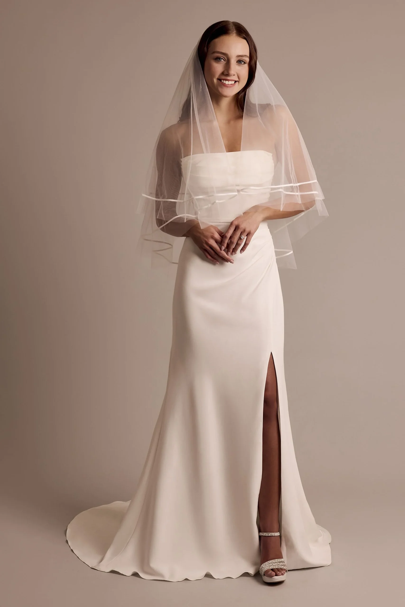 Two-Tier Mid-Length Tulle Veil with Satin Trim