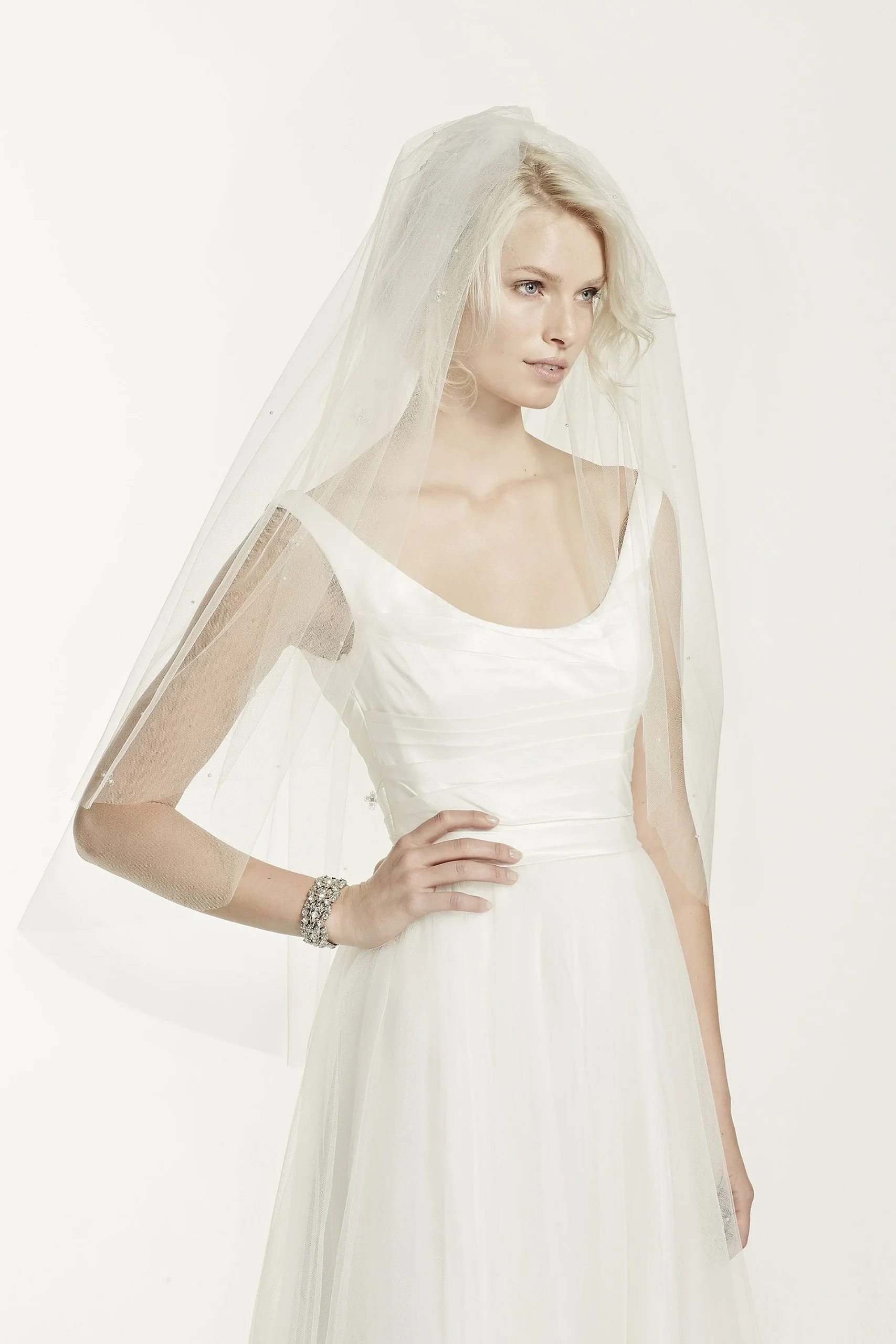 Two Tier Mid Length Veil with Pearl Detail