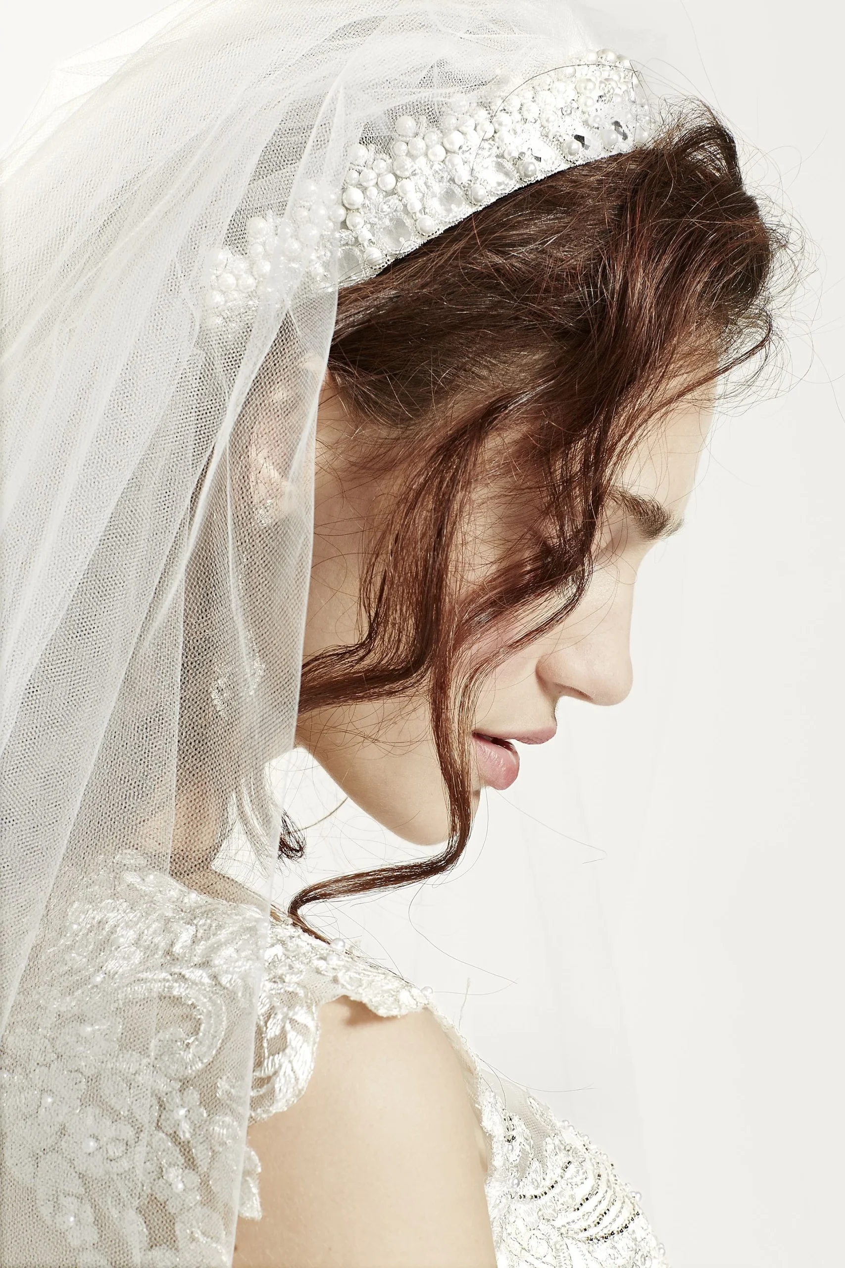 Two Tier Pearl Beaded Headband Veil