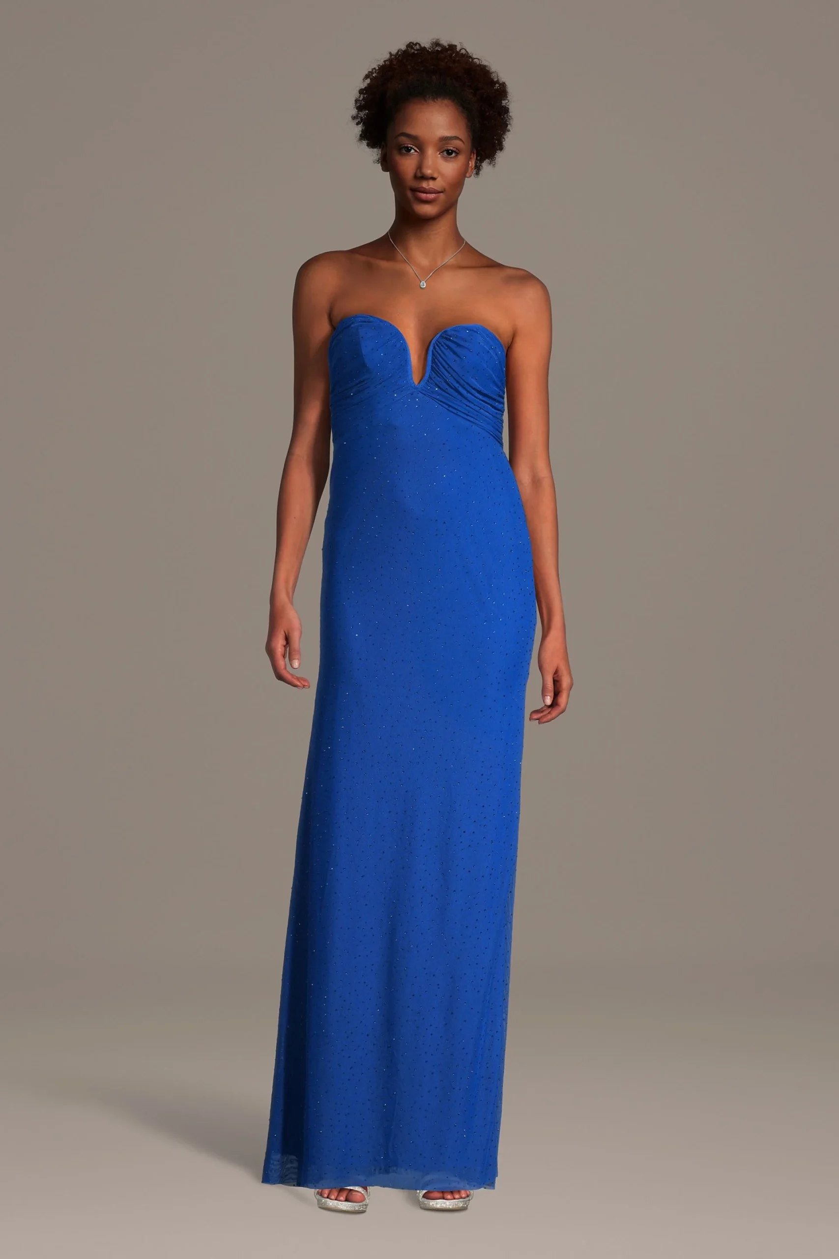 U-Plunge Crystal Mesh Maxi Dress