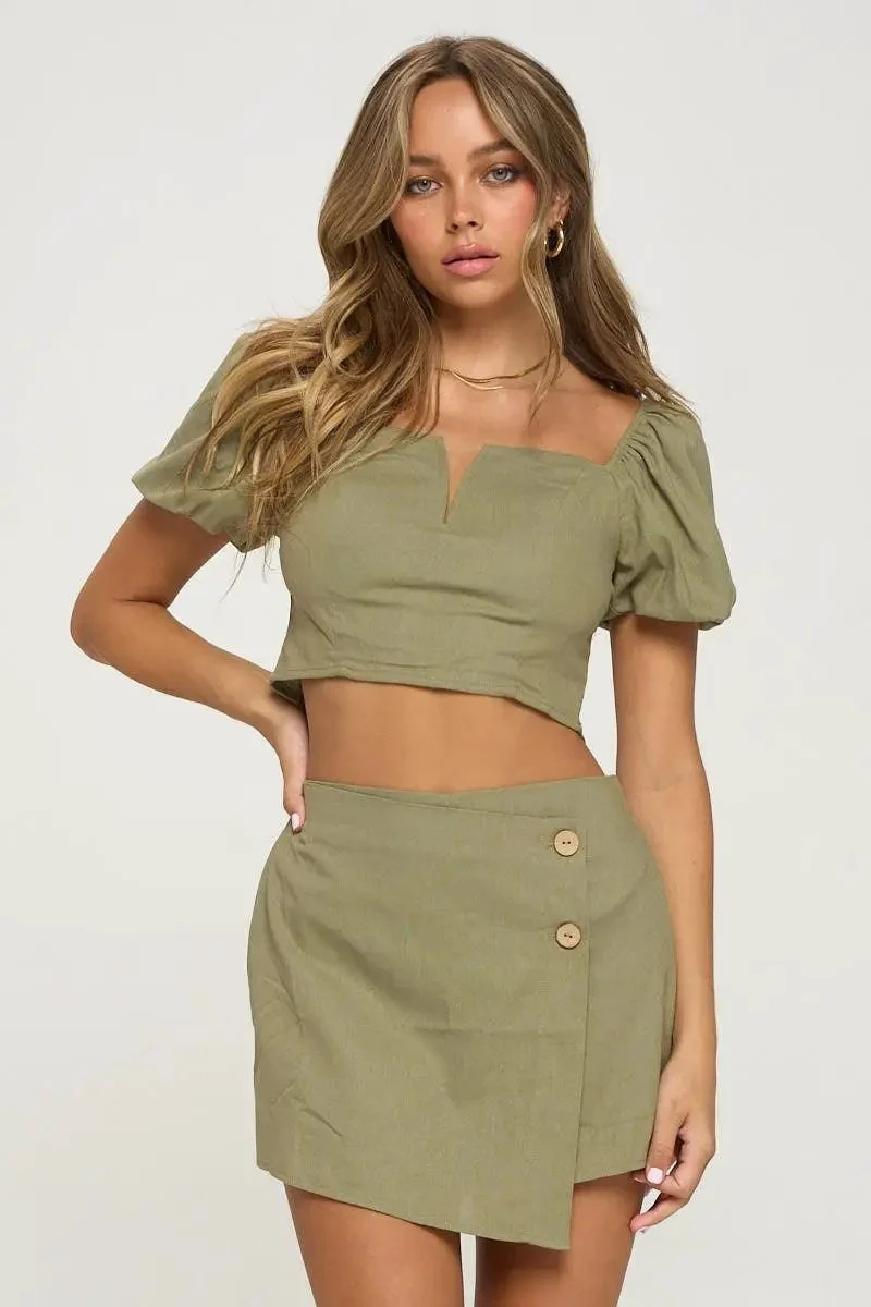 V-bar Puff Sleeve Top & Skorts Set