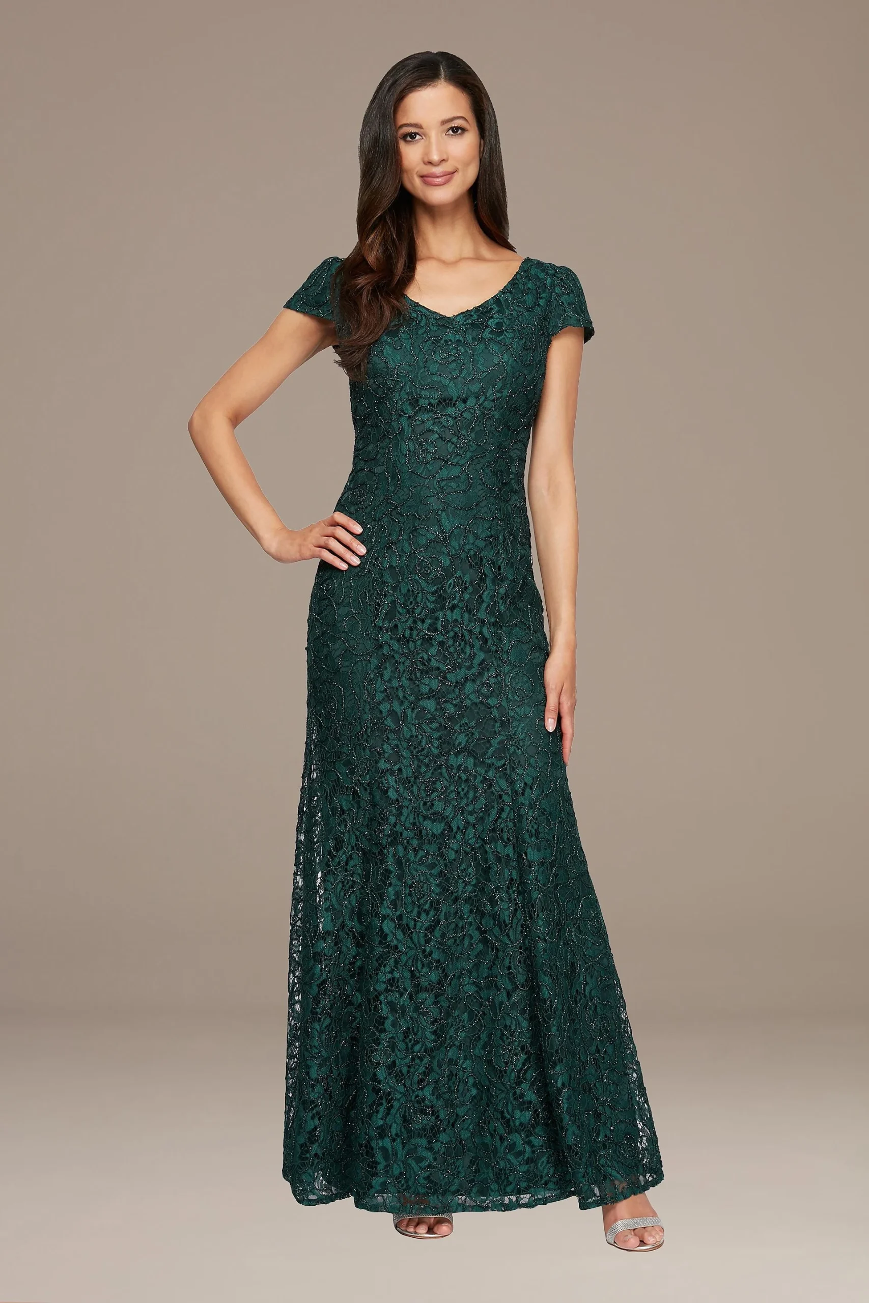 V-Neck Cap Sleeve Fit-and-Flare Dress