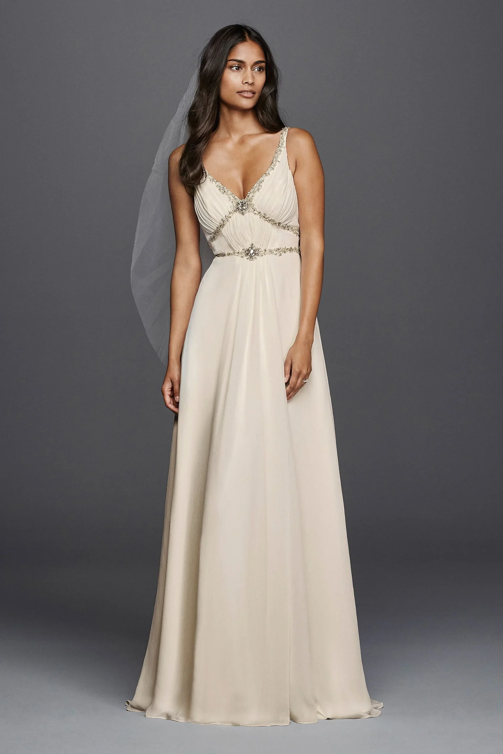 V-neck Chiffon Wedding Dress with Streamer Detail