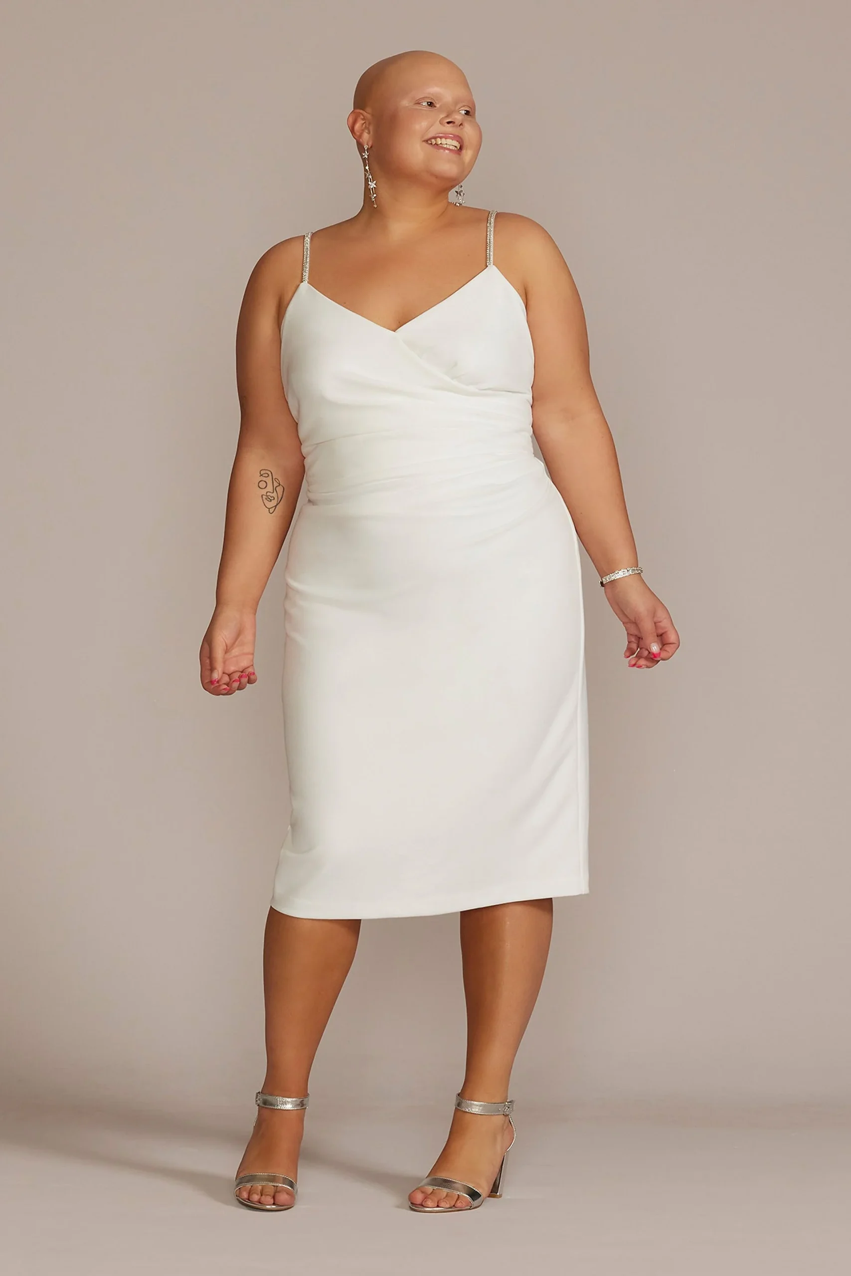 V-Neck Crepe Midi Dress