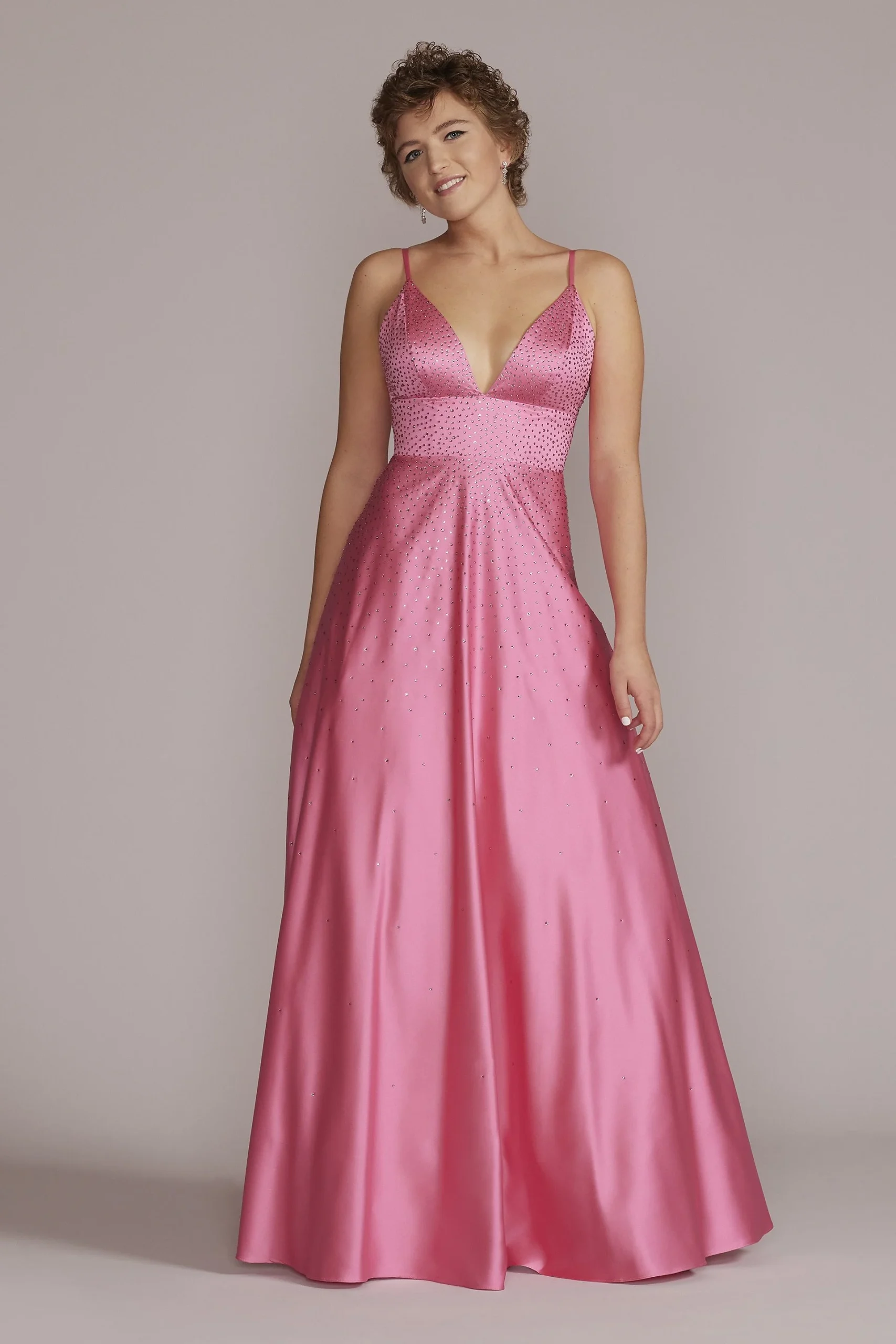 V-Neck Crystal Embellished A-Line Prom Gown