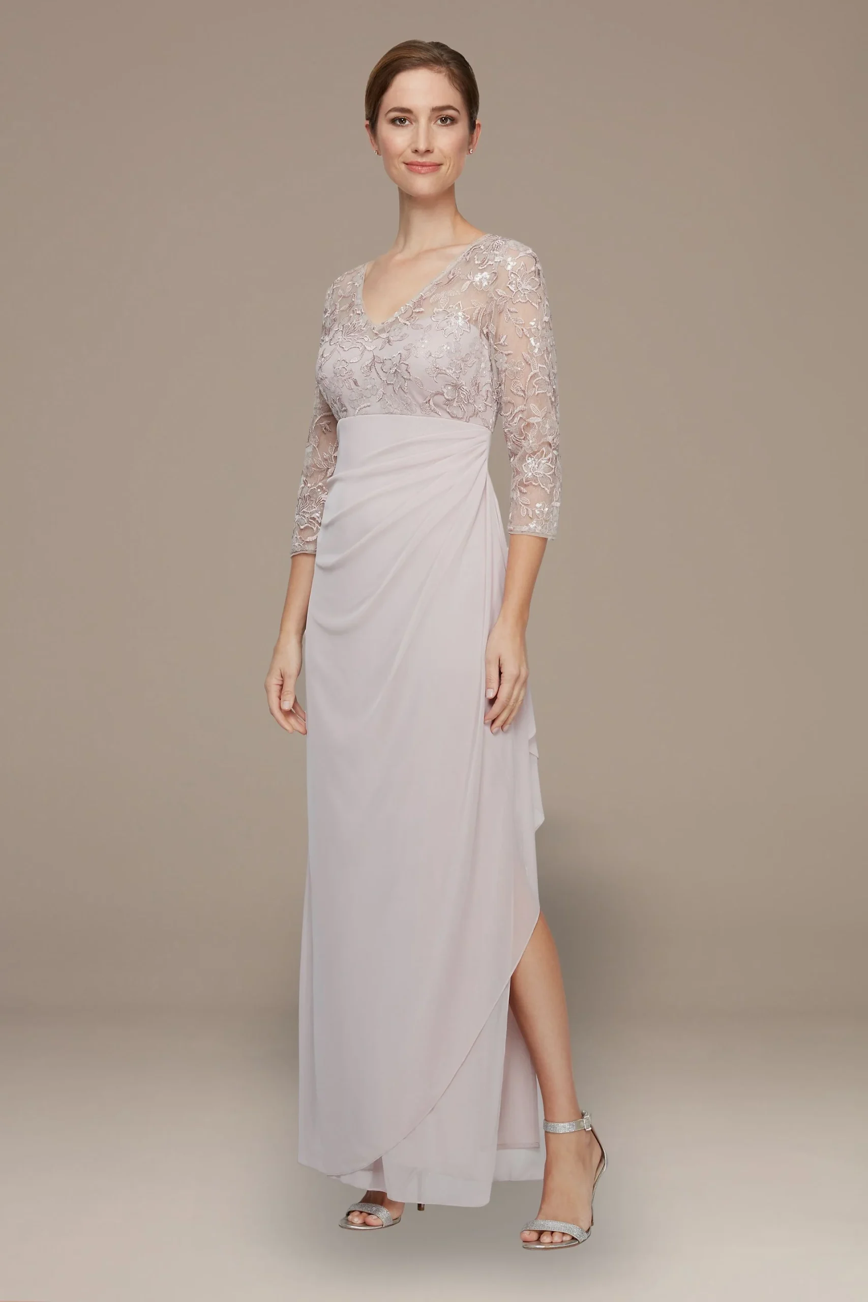 V-Neck Empire Waist Dress with Cascade Ruffle