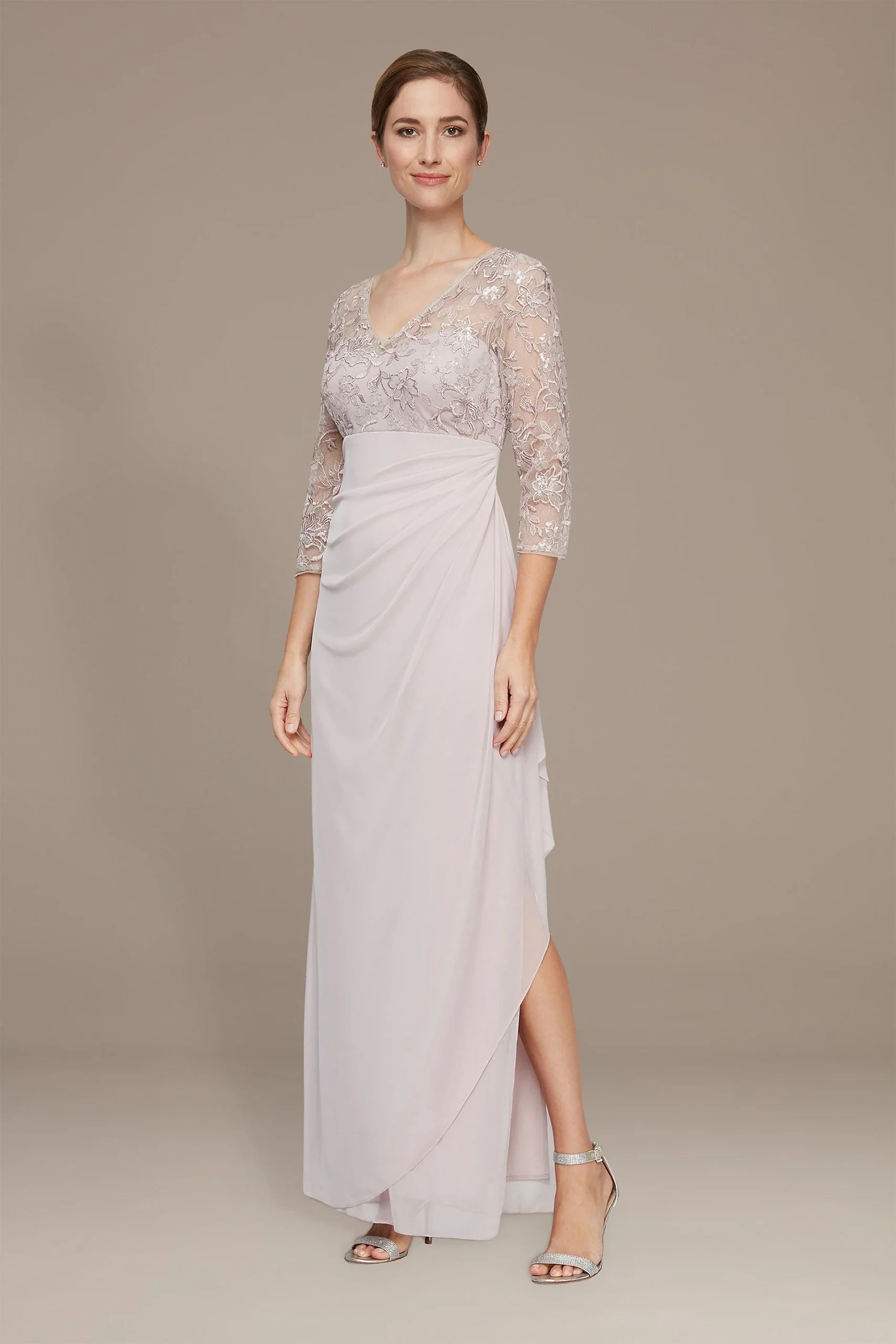 V-Neck Empire Waist Dress With Illusion Sleeves