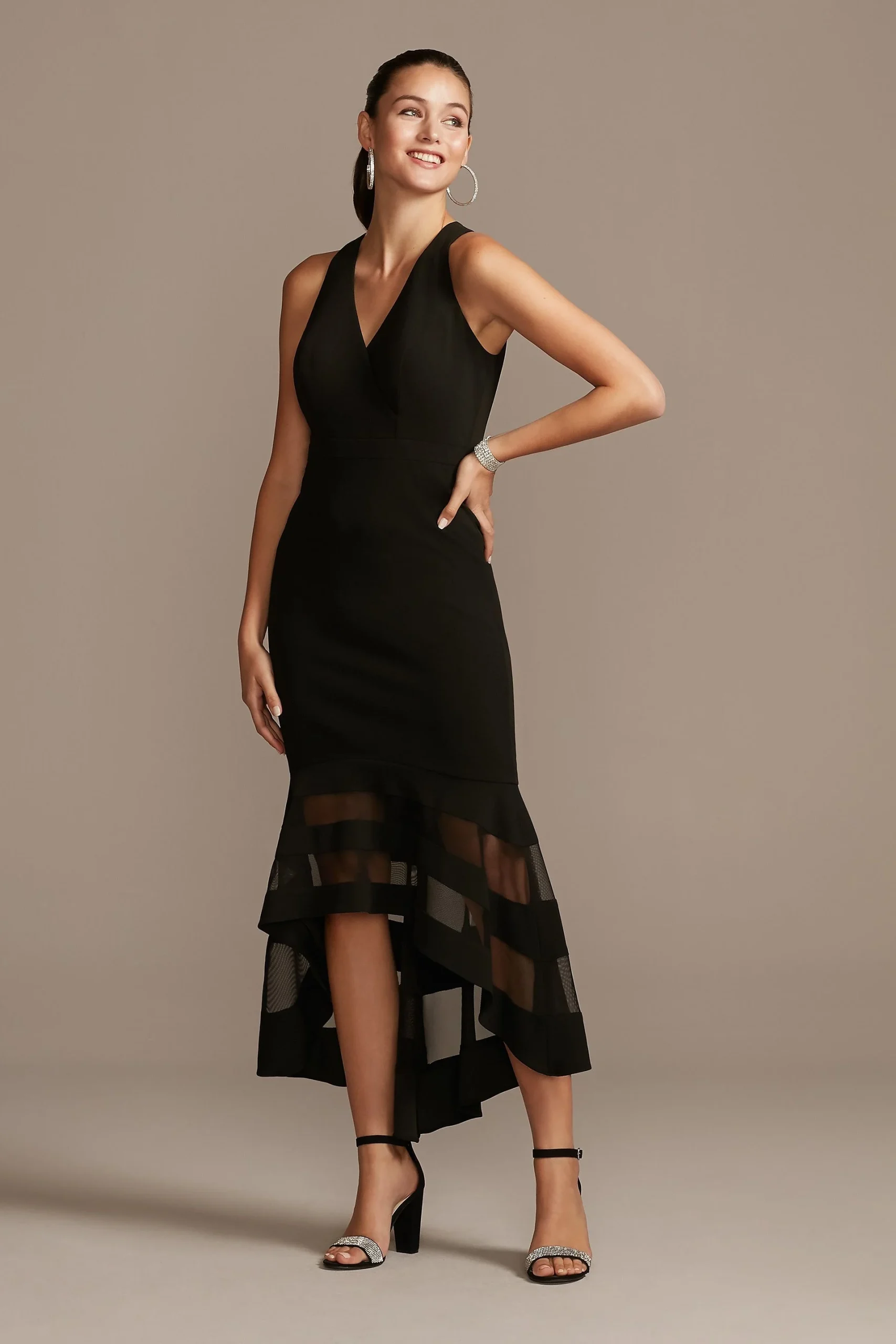 V-Neck High-Low Mermaid Dress with Illusion Hem
