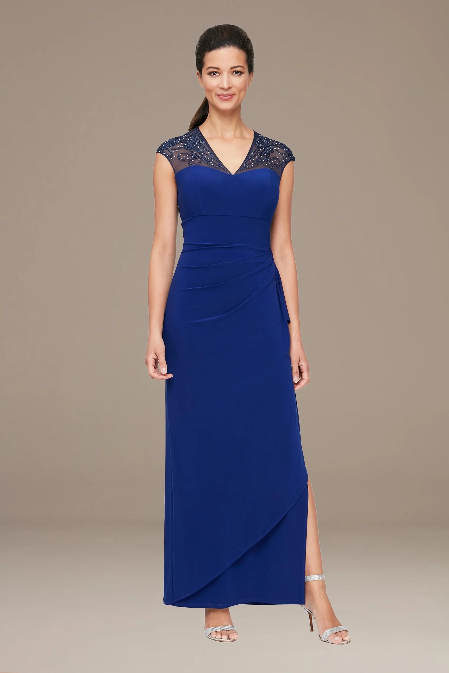 V-Neck Illusion Lace Empire Waist Dress
