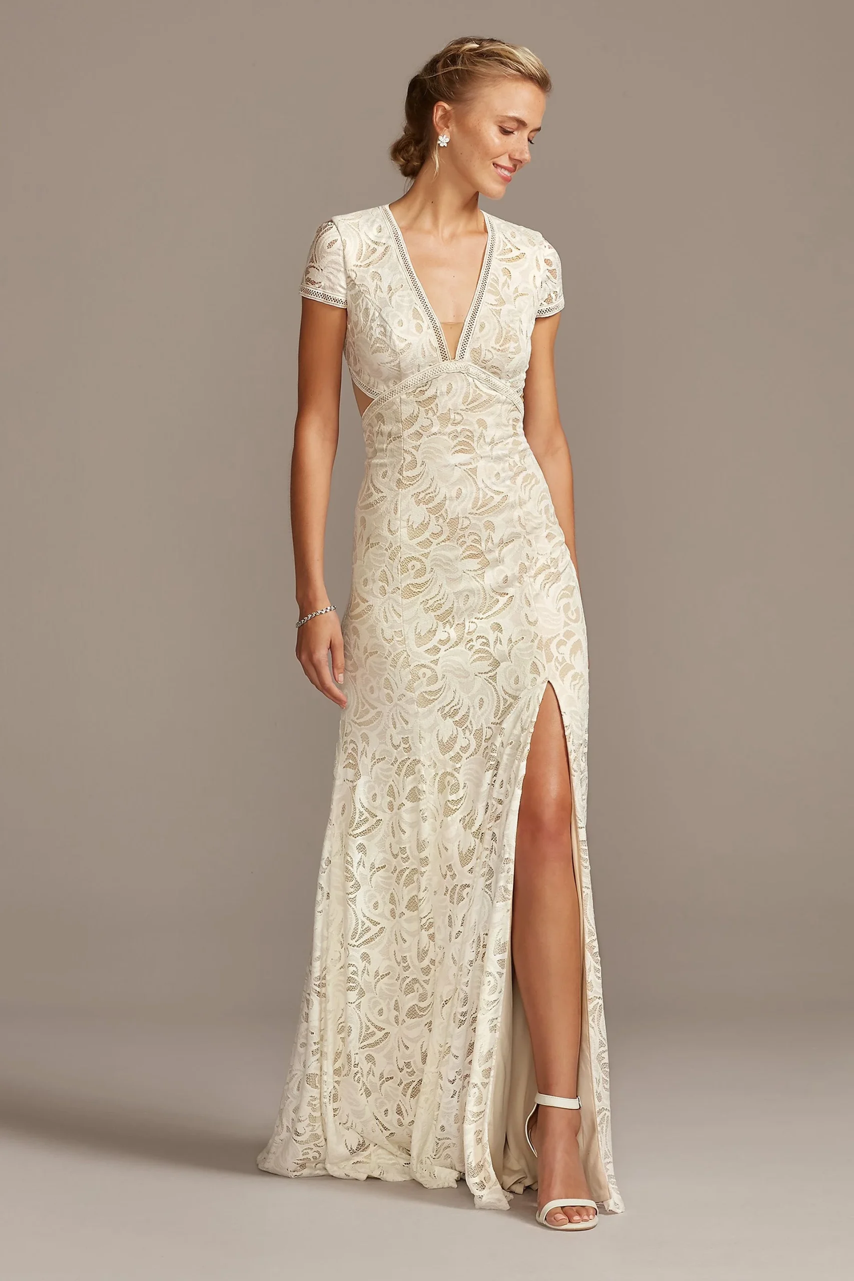 V-Neck Lace Open Back Sheath Wedding Dress