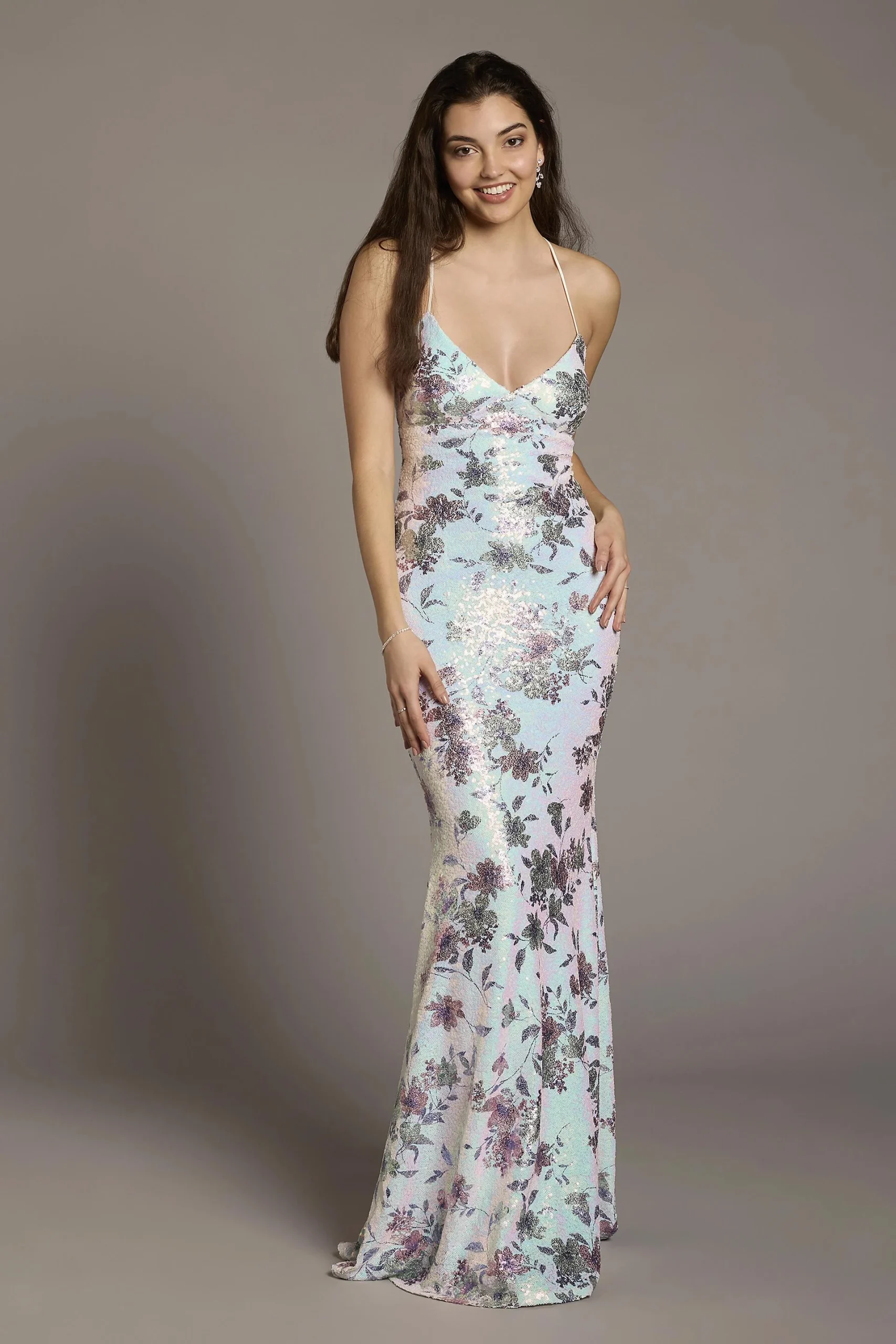 V-Neck Sequin Floral Sheath Dress