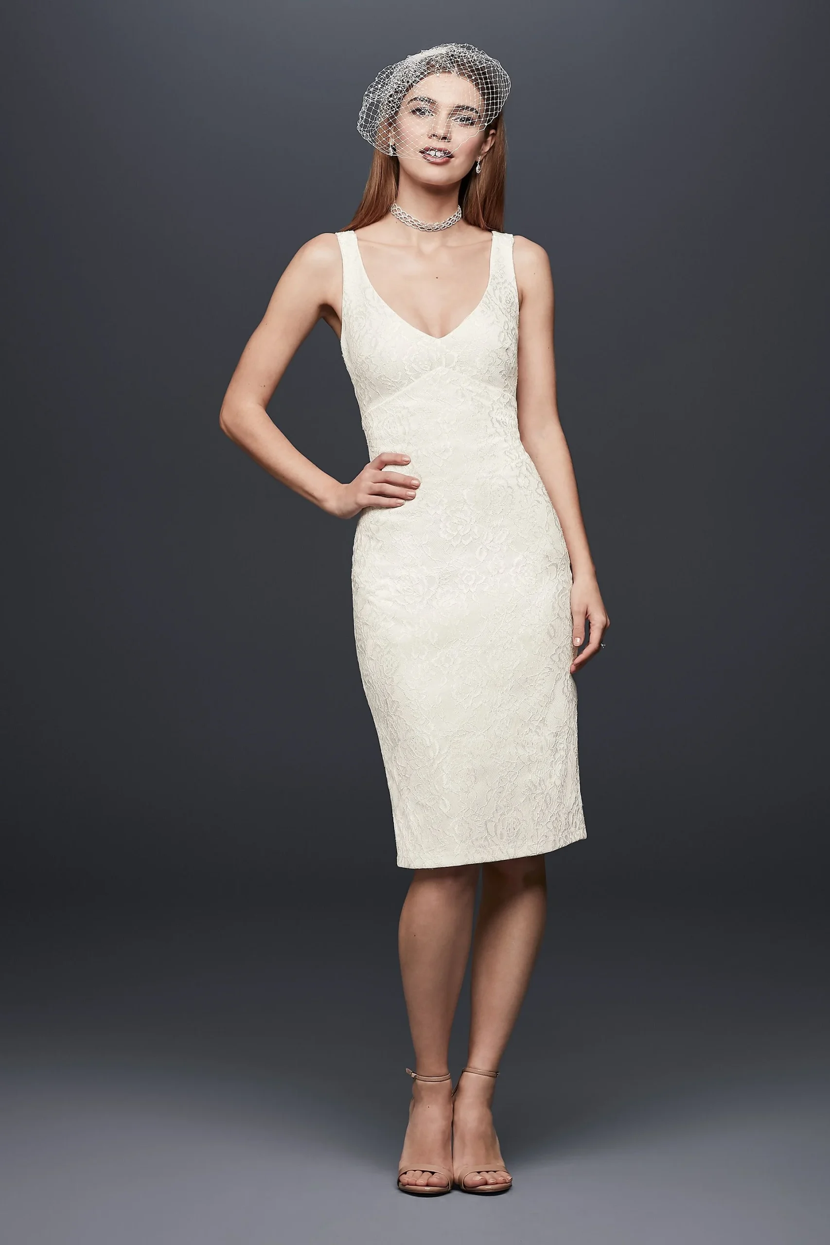 V-Neck Short Lace Dress with Cutout Back Detail