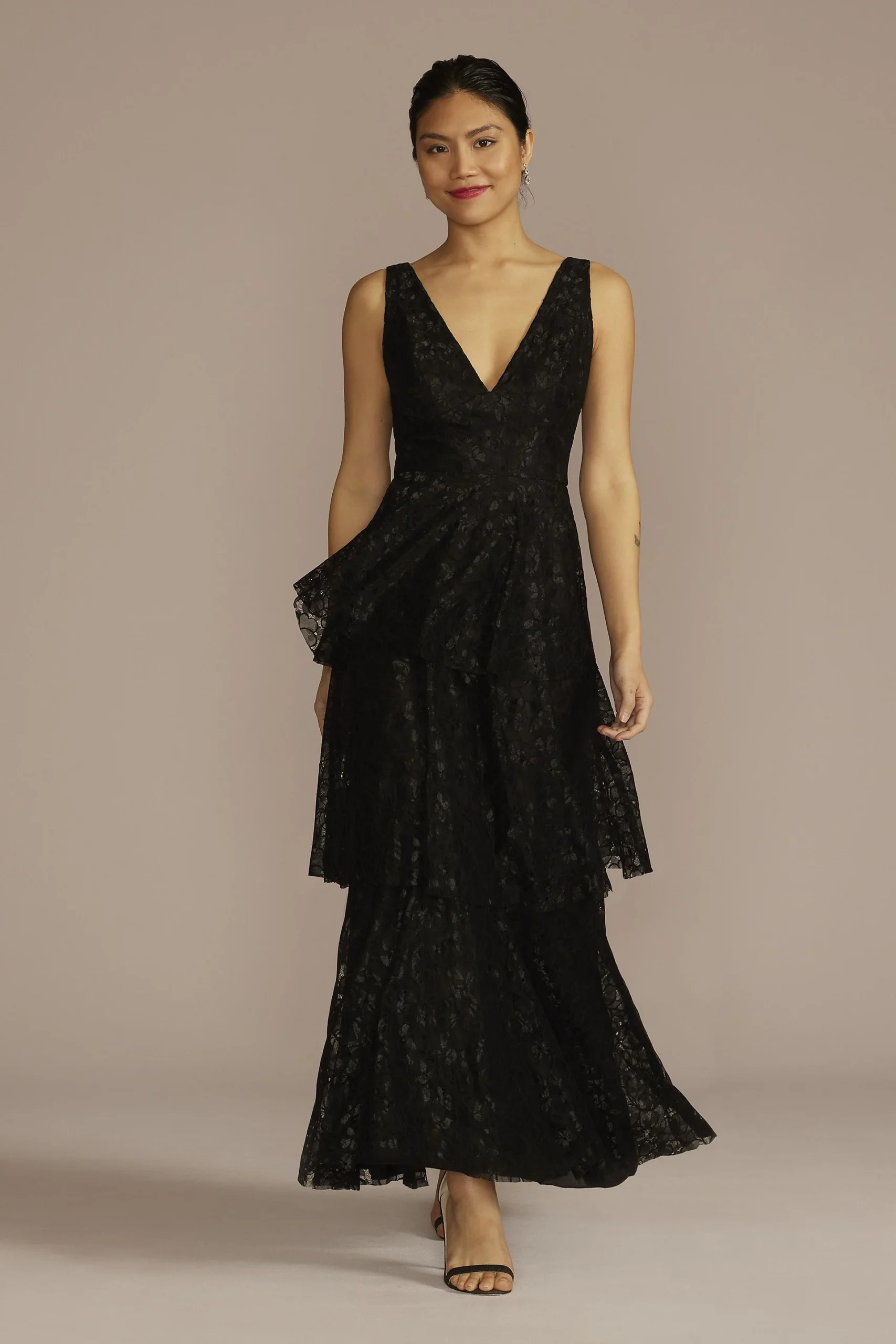 V-Neck Tiered Lace Tank Dress
