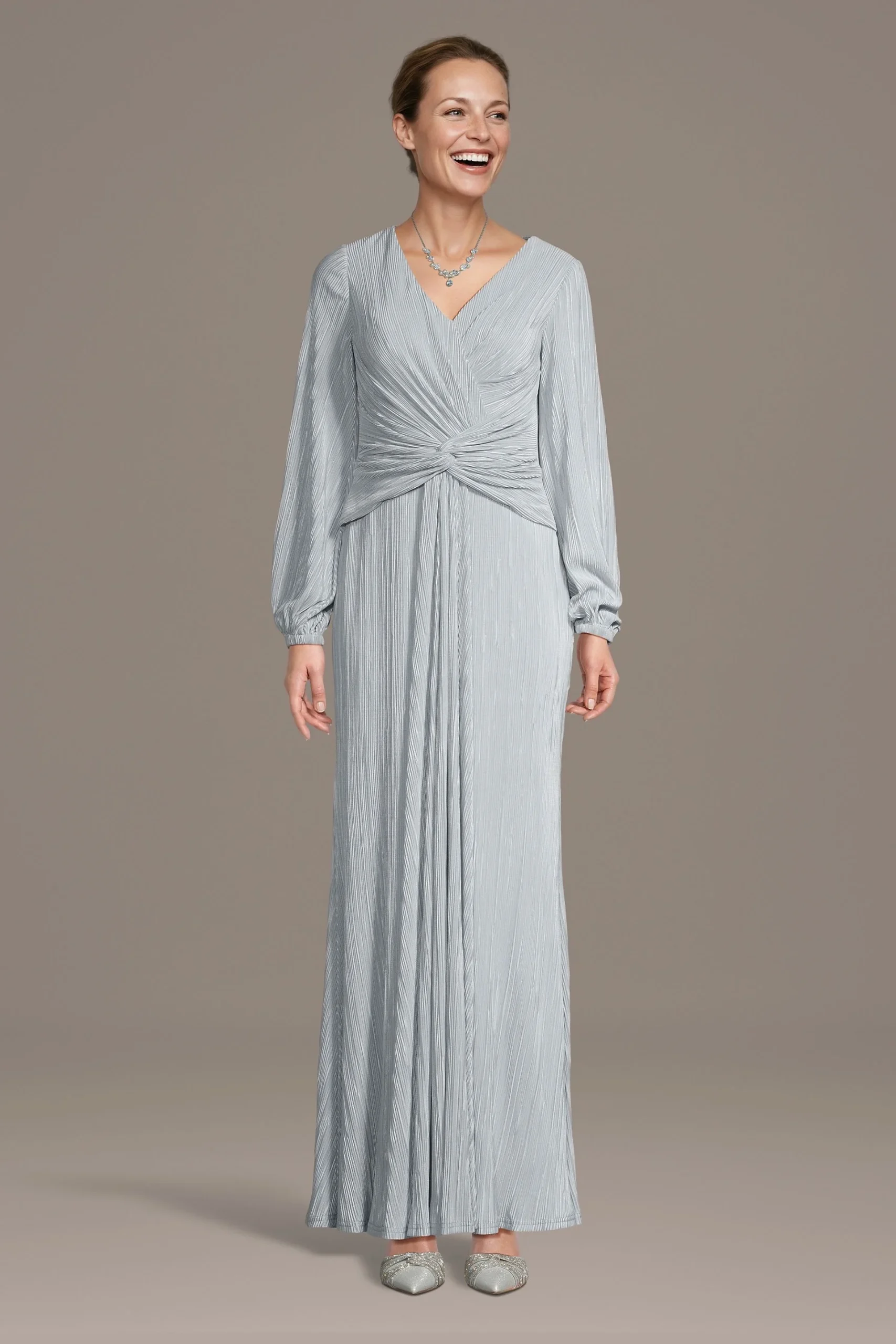 V-Neck Twist-Front Long Sleeve Knit Dress