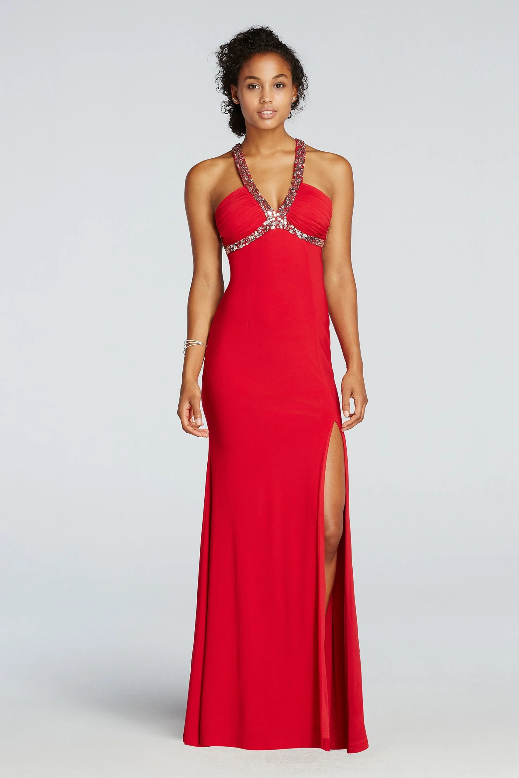 V-Plunge Neckline Prom Dress with Side Slit Skirt